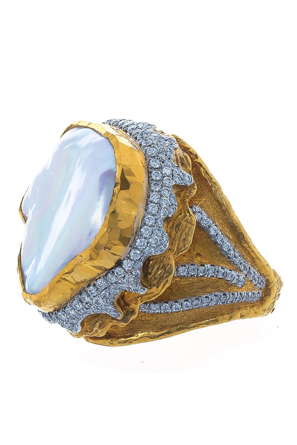 VICTOR VELYAN-Pearl Diamond Ring-YELLOW GOLD