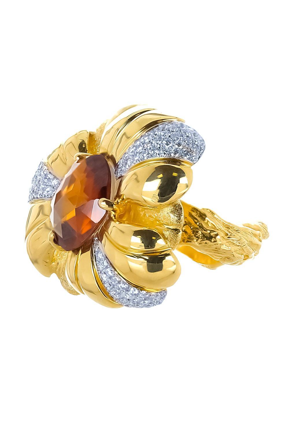  Brown Zircon Diamonds Flower Ring-YELLOW GOLD-7.5-JEWELRYFINE JEWELRING-VICTOR VELYAN 