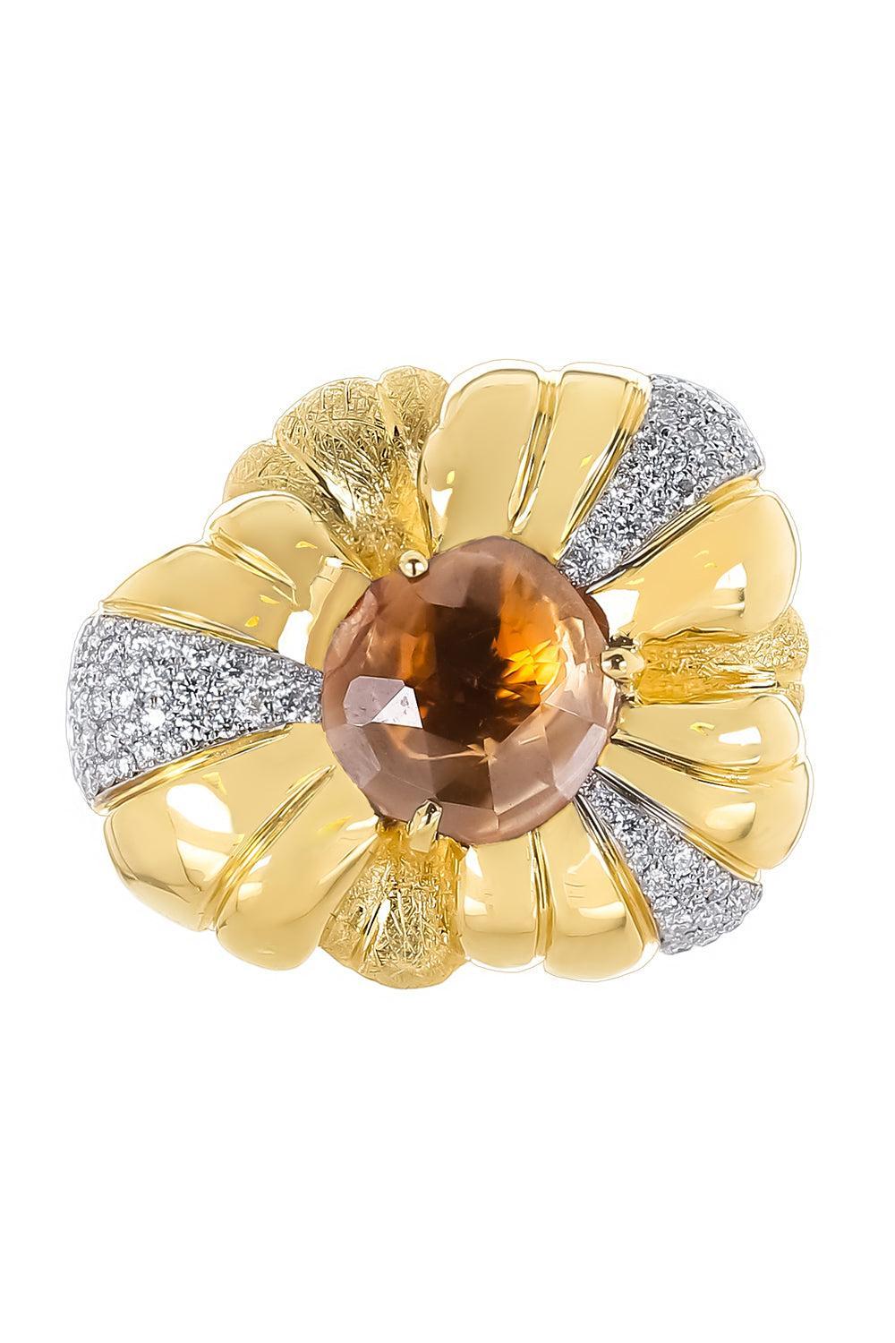 Brown Zircon Diamonds Flower Ring-YELLOW GOLD-7.5-JEWELRYFINE JEWELRING-VICTOR VELYAN