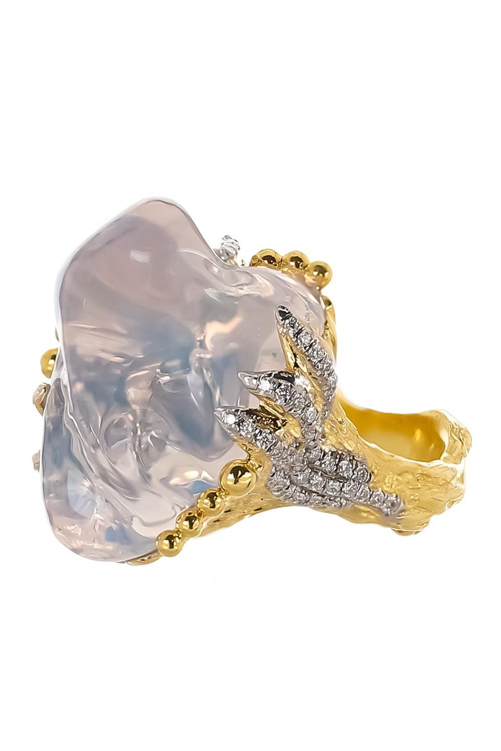 Clear Mexican Fire Opal Ring-YELLOW GOLD-7.5-JEWELRYFINE JEWELRING-VICTOR VELYAN