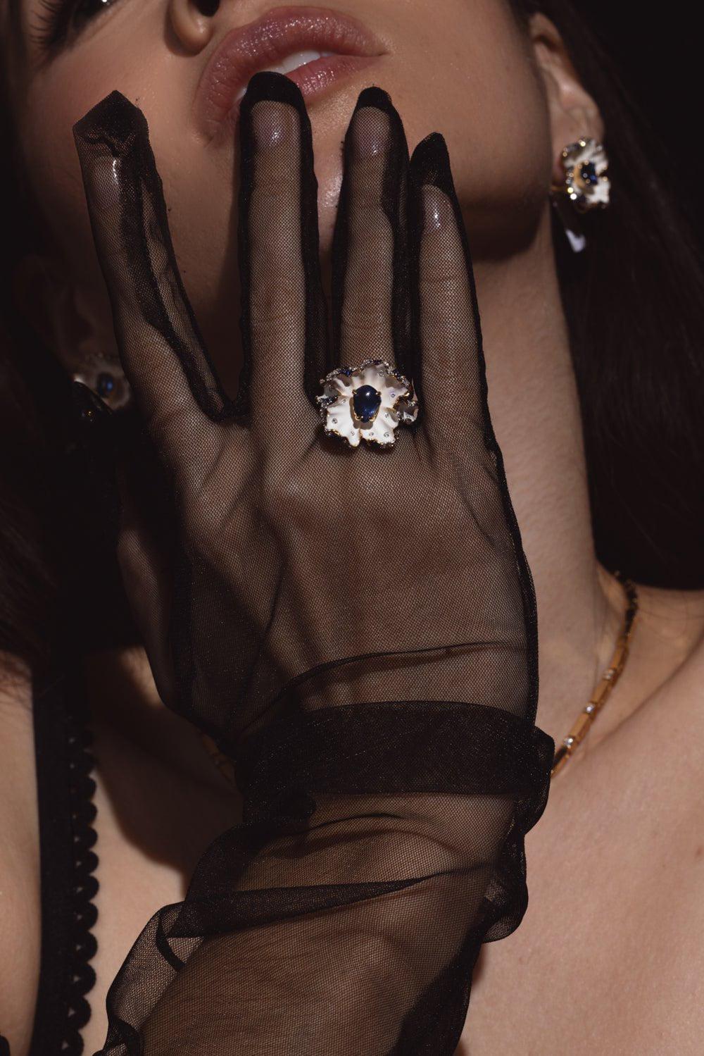 VICTOR VELYAN-Enamel Sapphire Diamond Ring-YELLOW GOLD