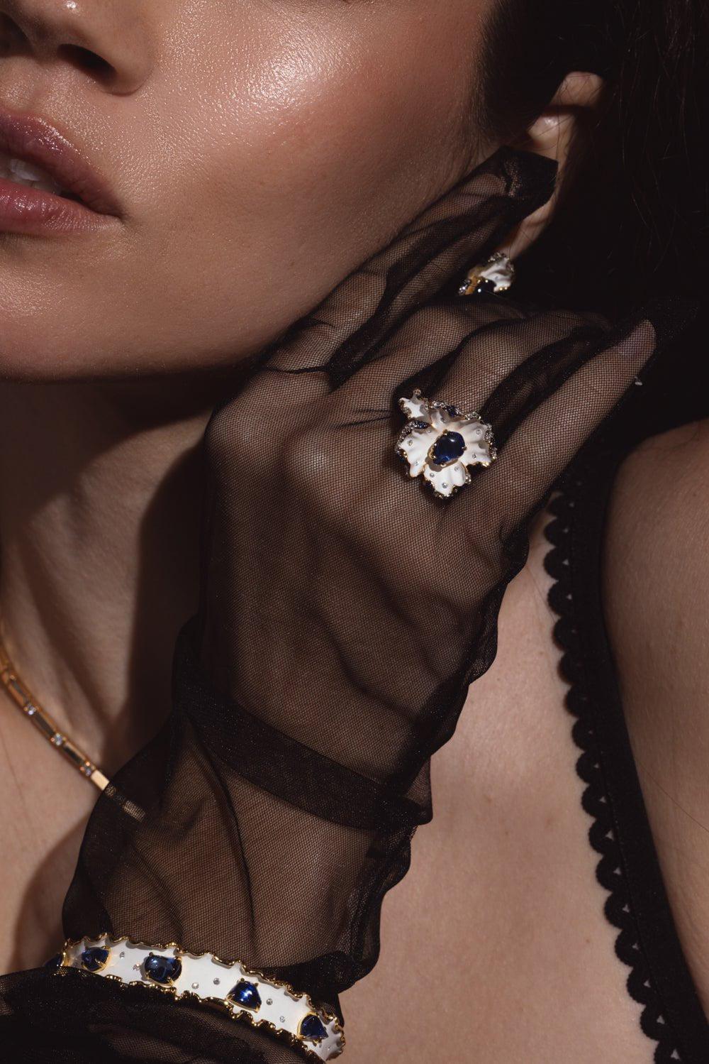 VICTOR VELYAN-Enamel Sapphire Diamond Ring-YELLOW GOLD