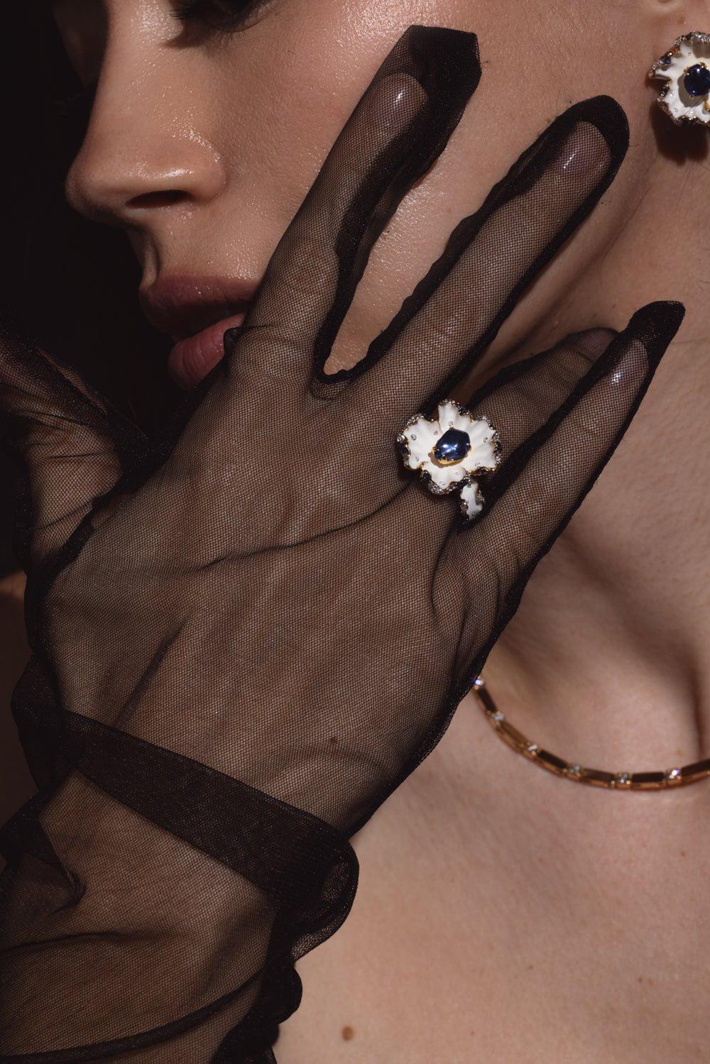 VICTOR VELYAN-Enamel Sapphire Diamond Ring-YELLOW GOLD