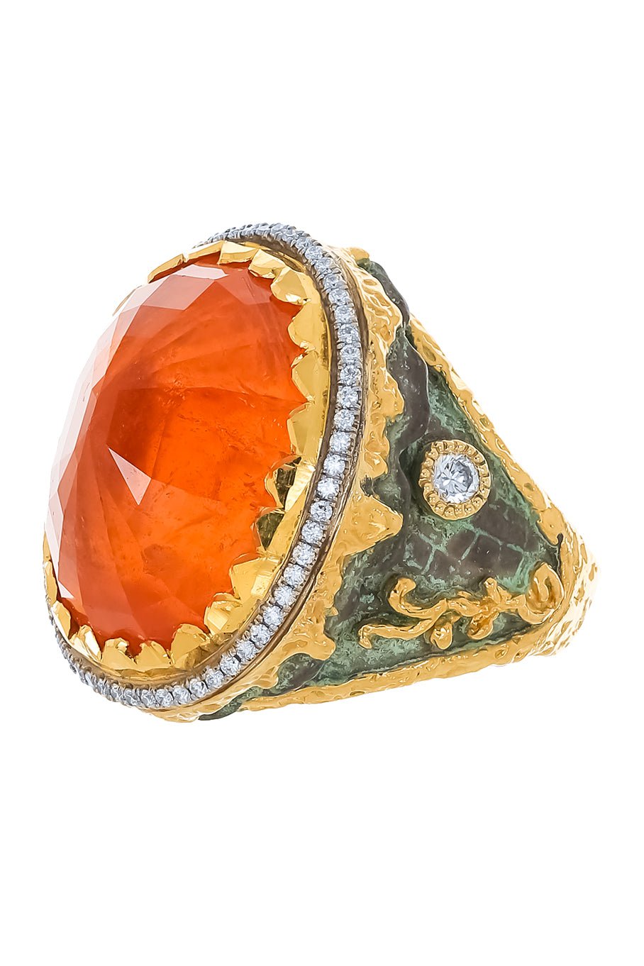 VICTOR VELYAN-Spesartite Garnet Diamond Ring-YELLOW GOLD