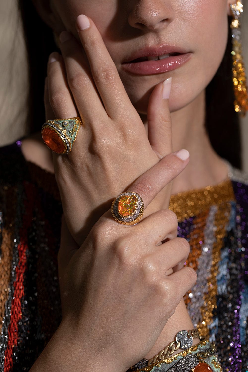 VICTOR VELYAN-Spesartite Garnet Diamond Ring-YELLOW GOLD