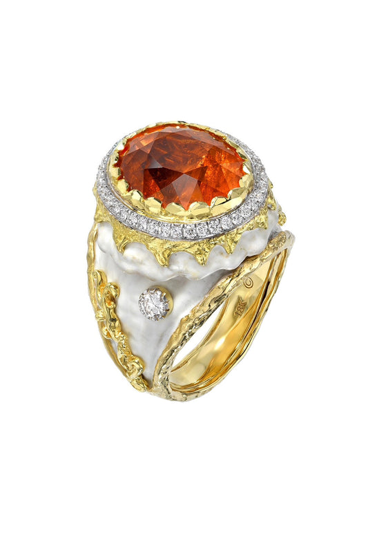 Spessartite Enamel Diamond Ring-YELLOW GOLD-7.5-JEWELRYFINE JEWELRING-VICTOR VELYAN