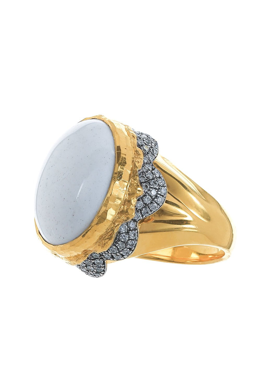 VICTOR VELYAN-Cacholong Opal Diamond Ring-YELLOW GOLD