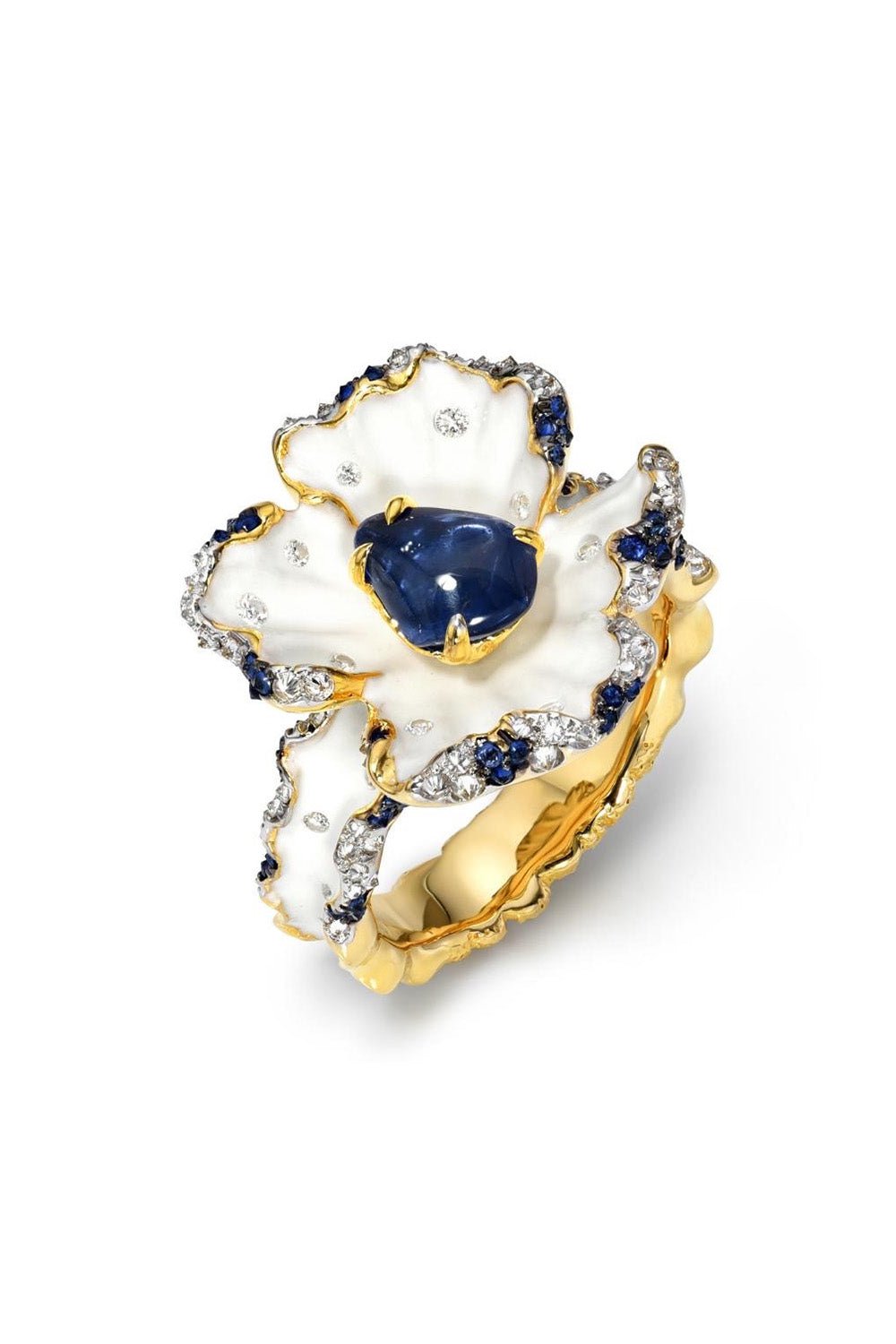 VICTOR VELYAN-Enamel Sapphire Diamond Ring-YELLOW GOLD