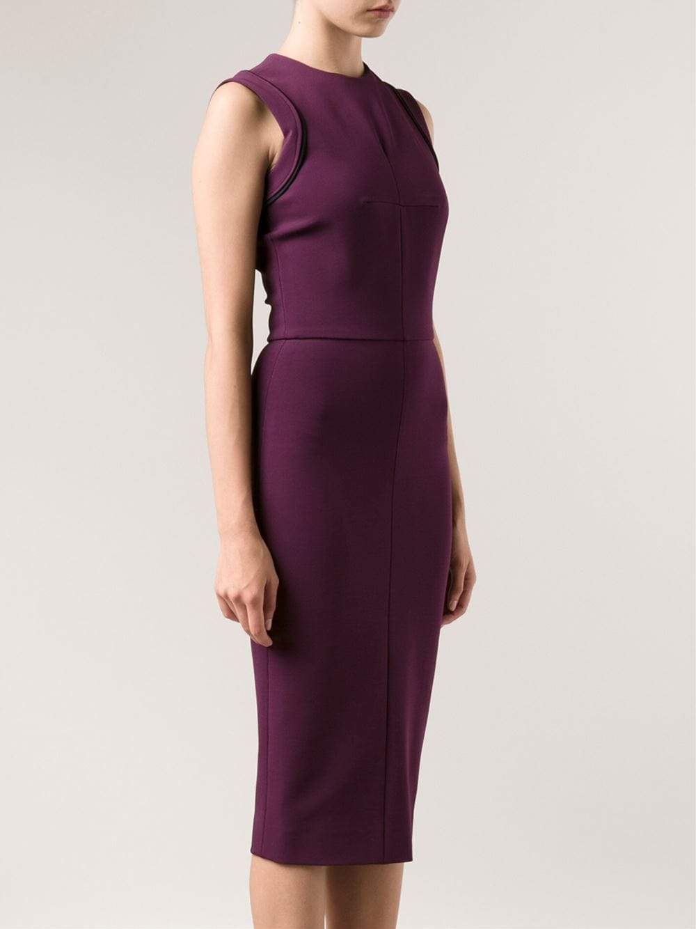 VICTORIA BECKHAM-Crewneck Fitted Back Zip Dress-