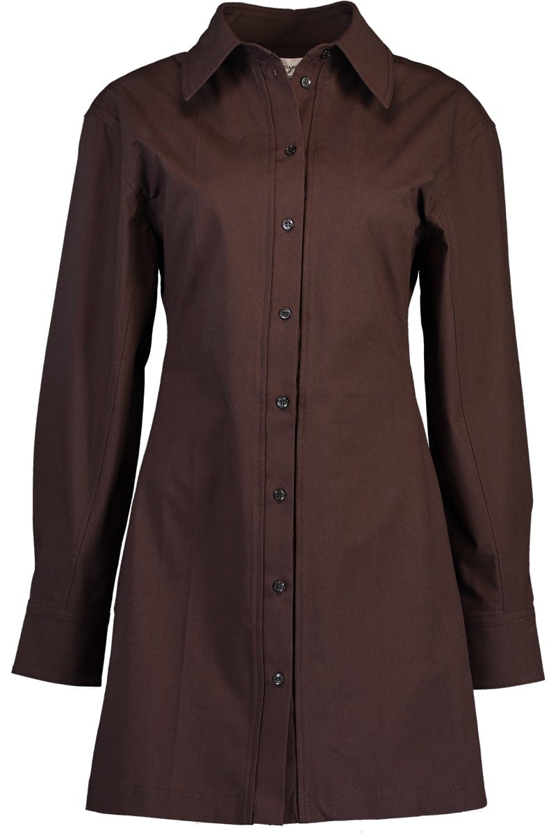 VICTORIA BECKHAM-Fitted Shirt Mini Dress - Chocolate-