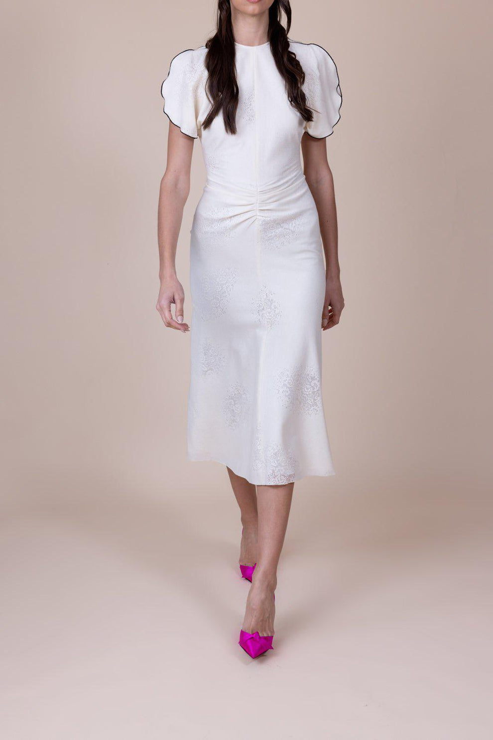 Gathered Waist Midi Dress - Cream