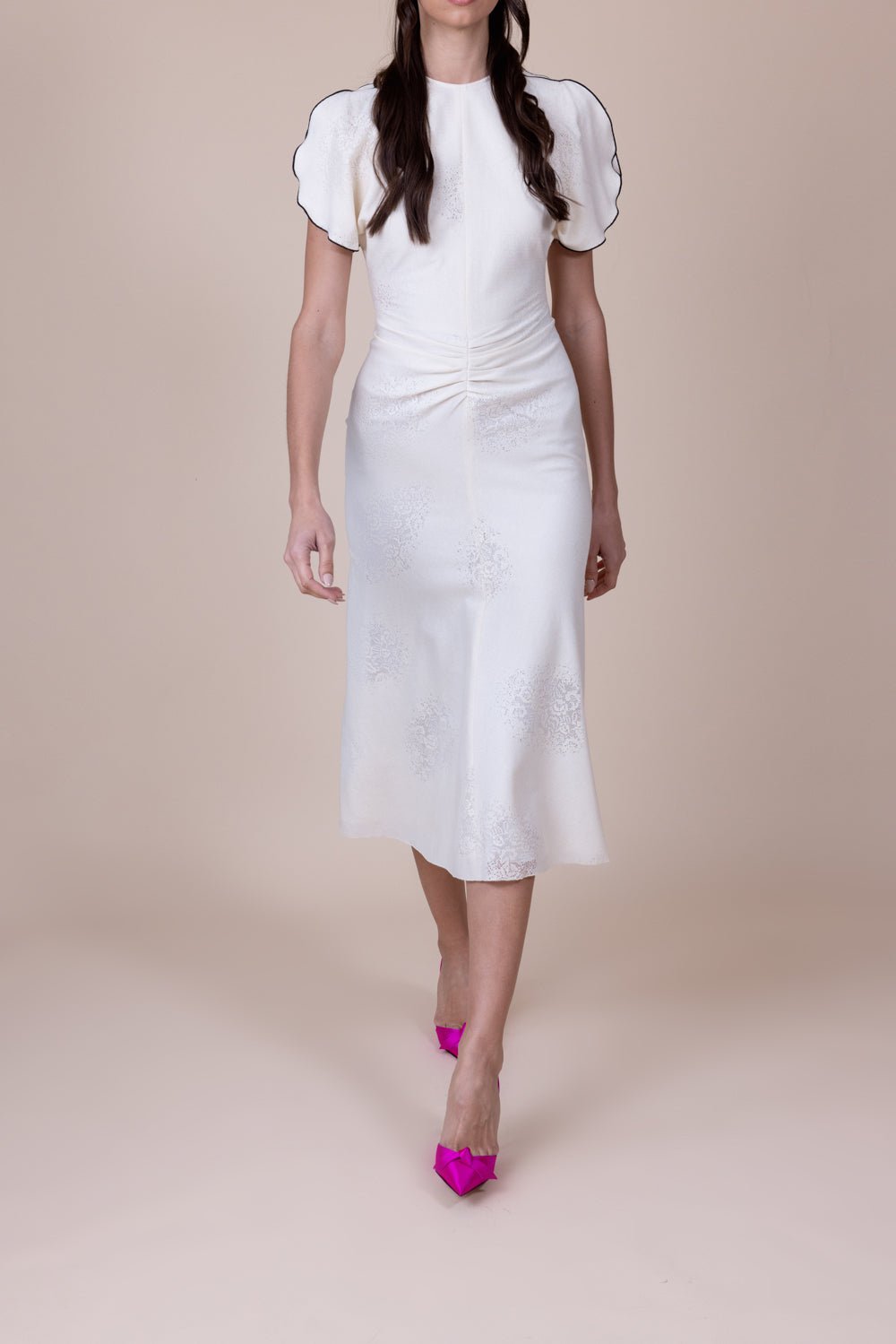 VICTORIA BECKHAM-Gathered Waist Midi Dress - Cream-