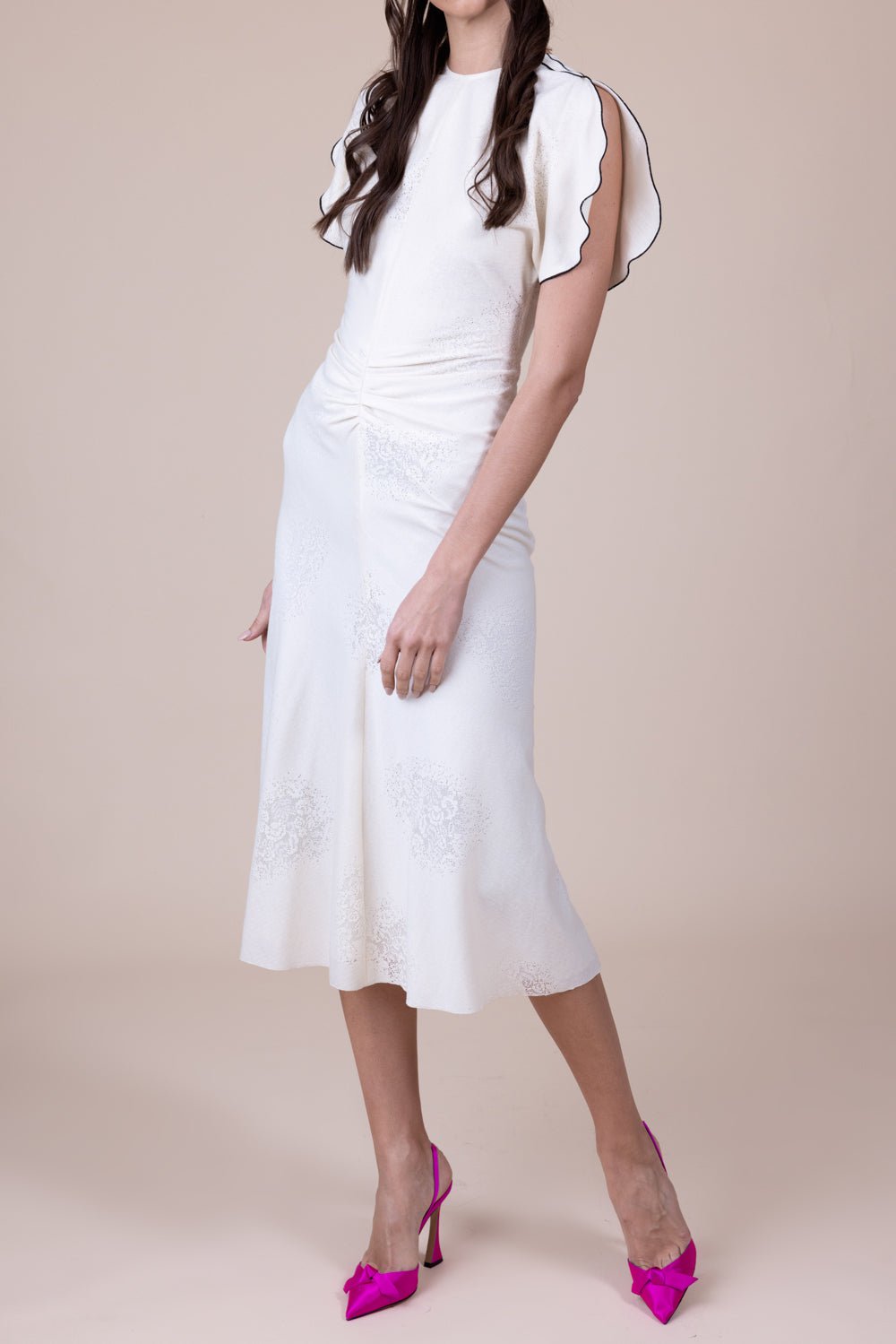 VICTORIA BECKHAM-Gathered Waist Midi Dress - Cream-