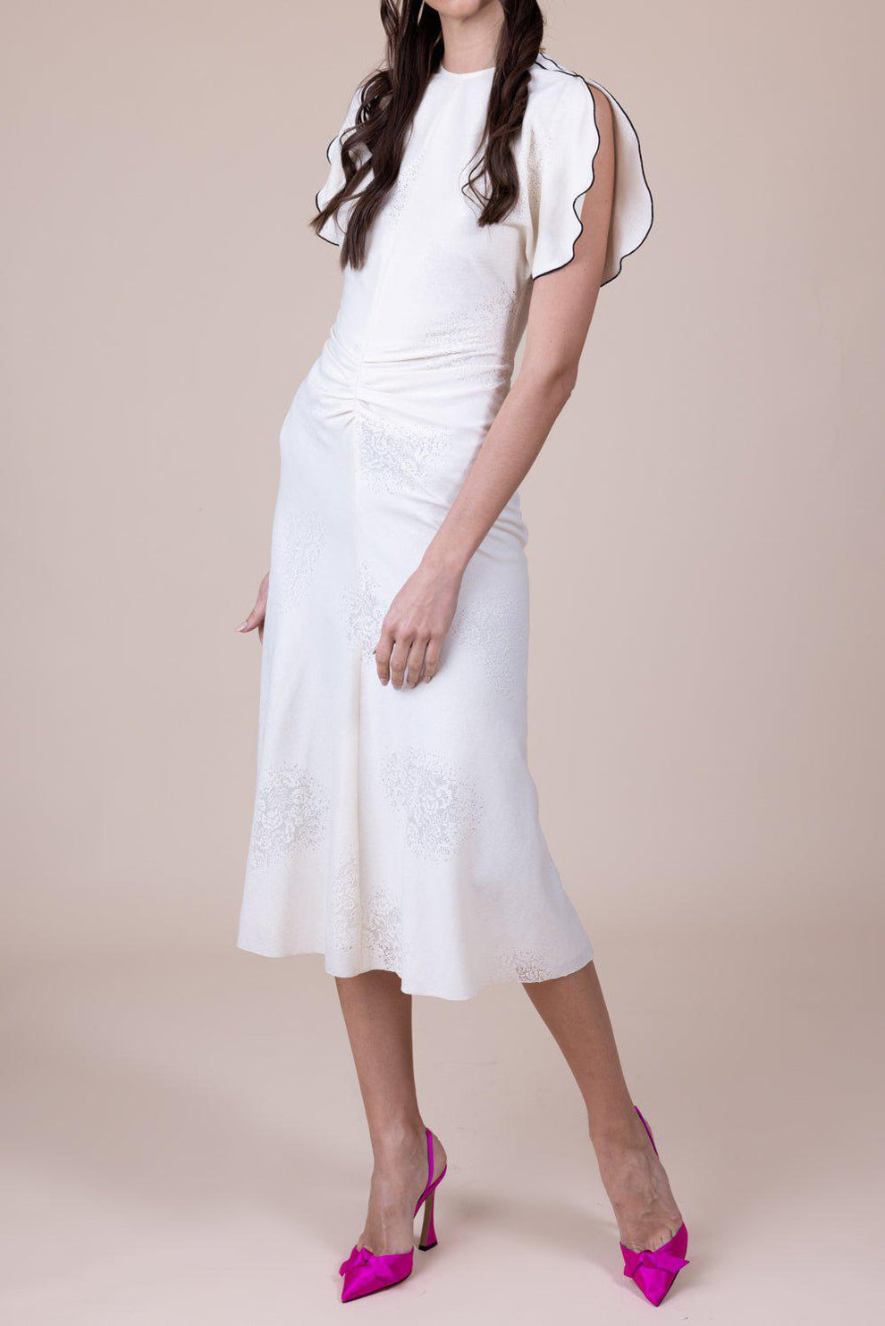 knee length dresses for ladies Meadow Silk-Satin Devoré Midi Dress in Bouquet Devoré Cream main image 1