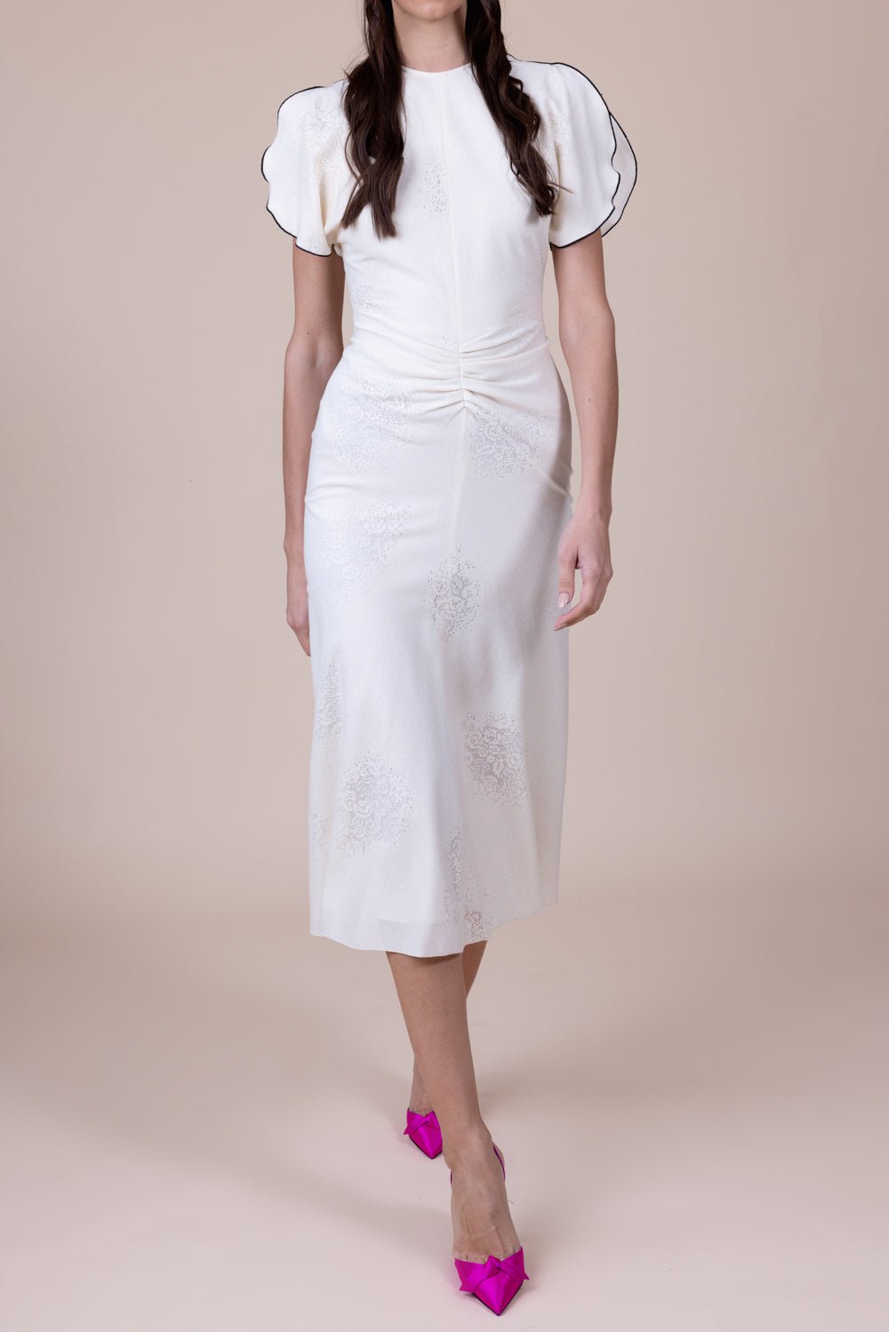 VICTORIA BECKHAM-Gathered Waist Midi Dress - Cream-