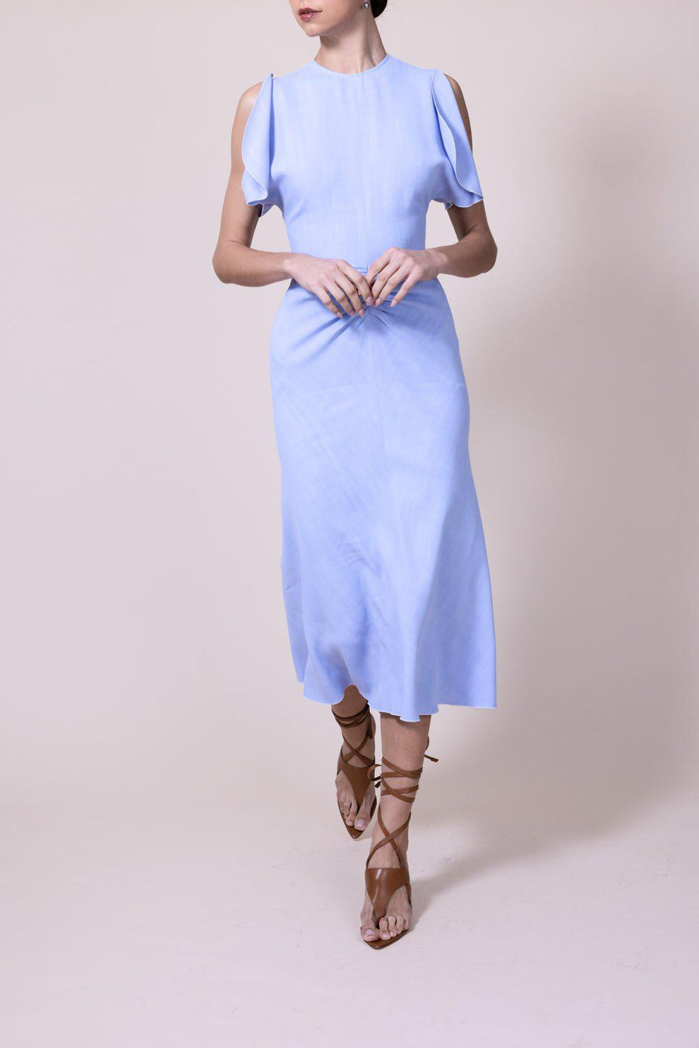 knee length dresses for ladies Gathered Waist Midi Dress - Frost