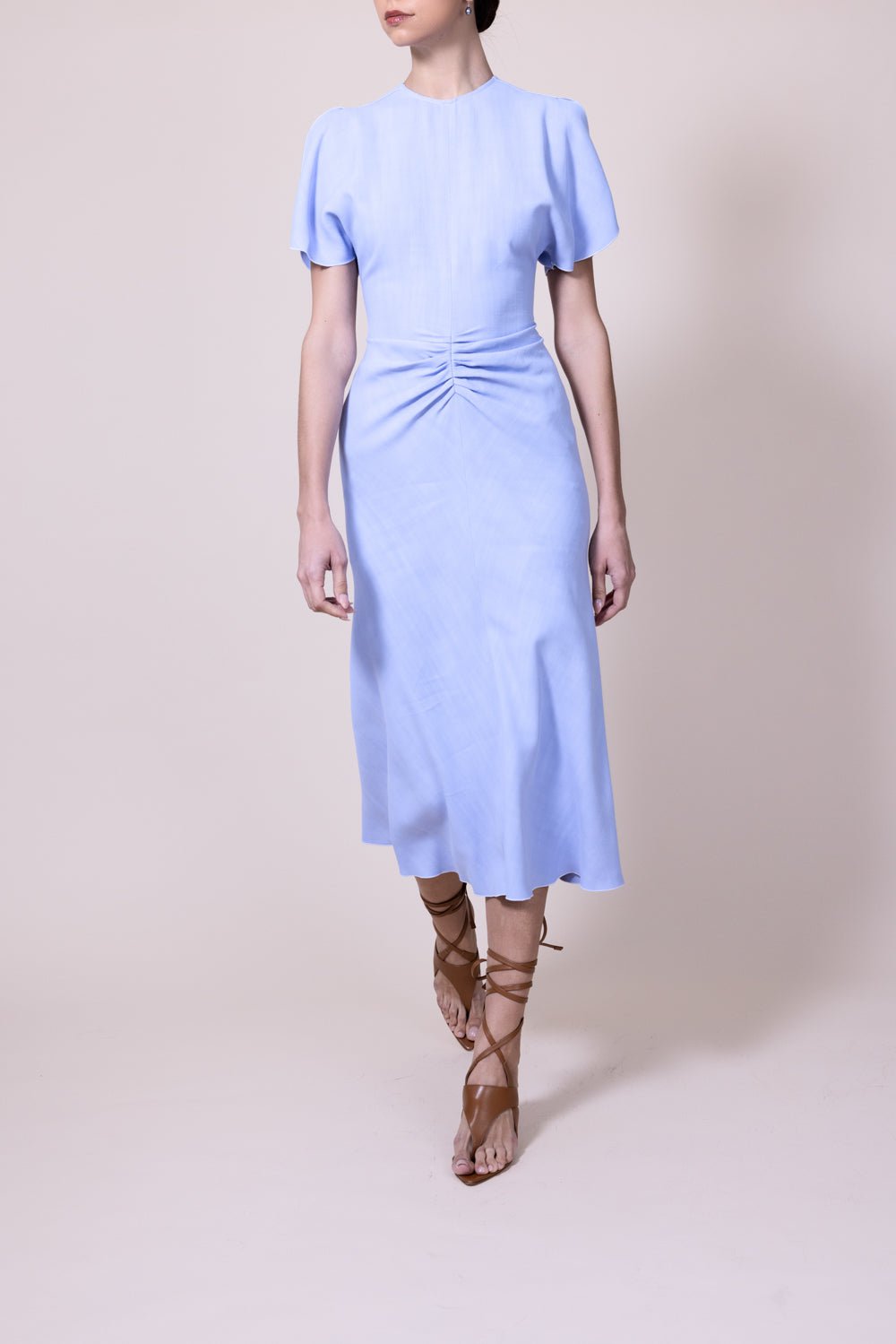 Gathered Waist Midi Dress - Frost CLOTHINGDRESSCASUAL VICTORIA BECKHAM   