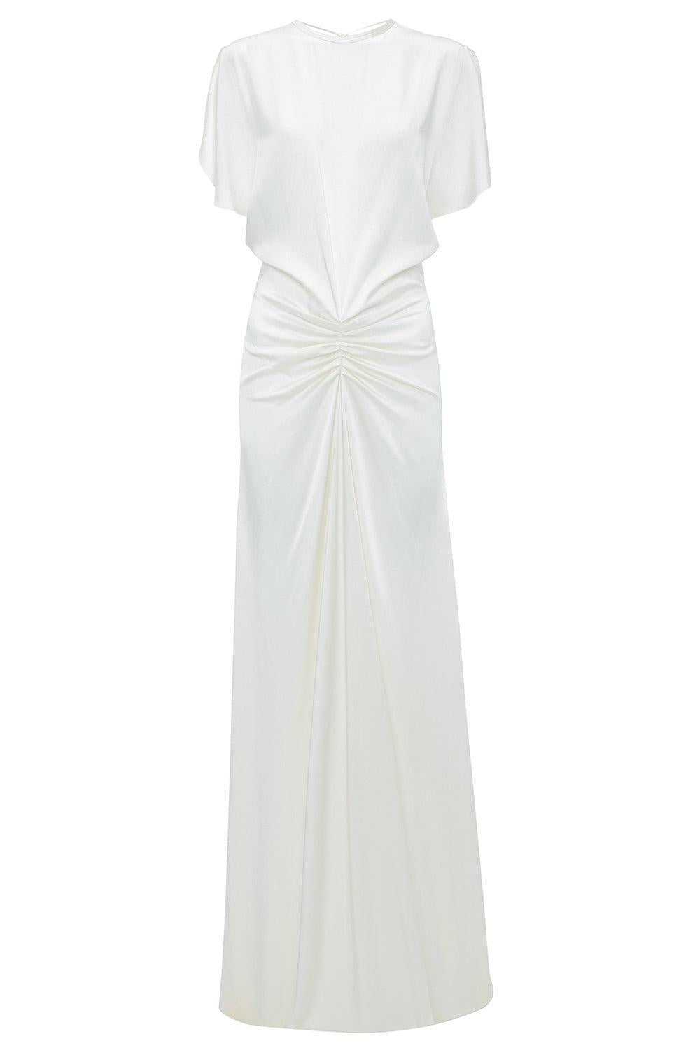 Gathered Waist Long Dress-IVORY-2-CLOTHINGDRESSCASUAL-VICTORIA BECKHAM