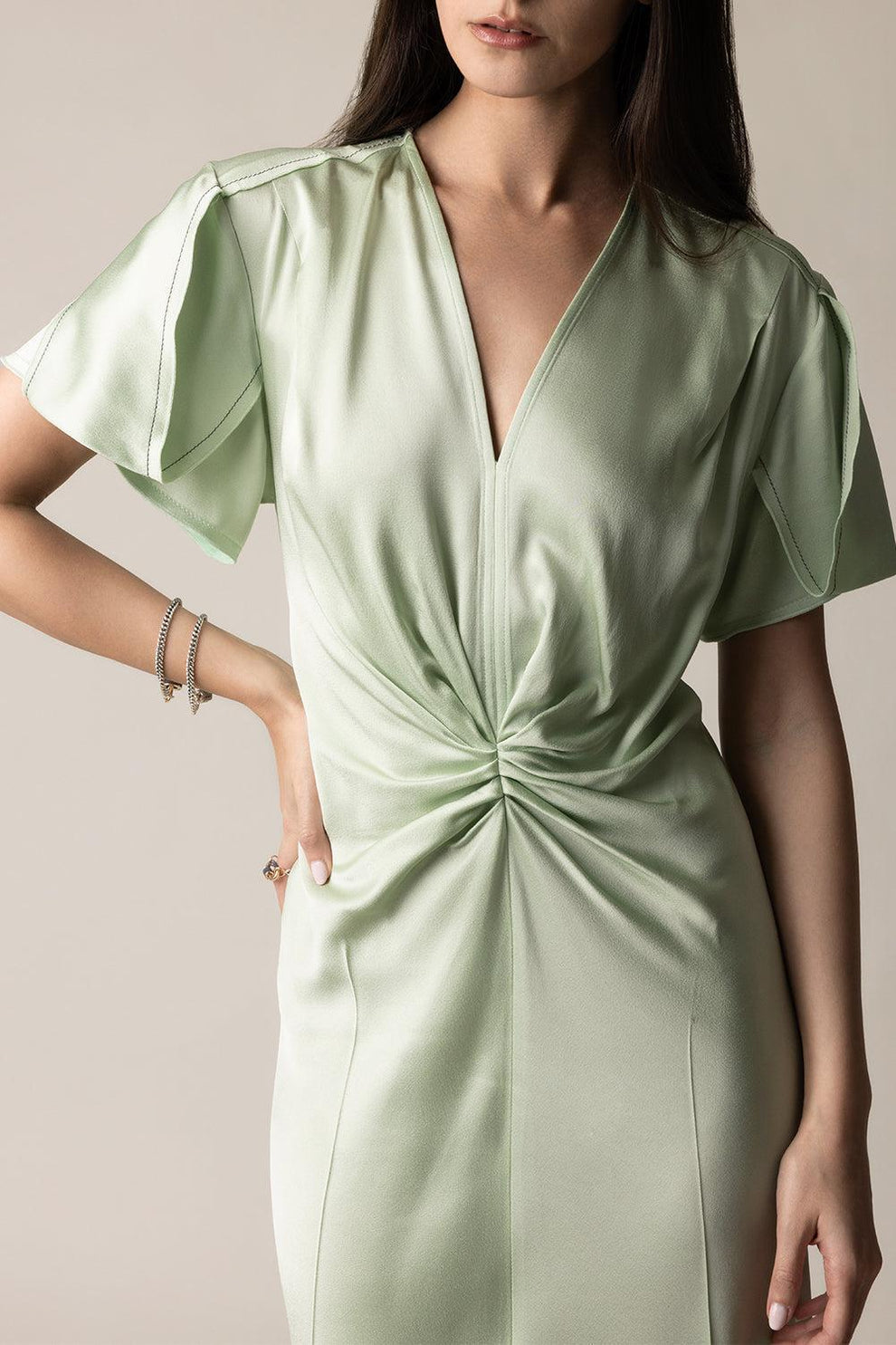 Gathered V-Neck Dress - Jade | VICTORIA BECKHAM Marissa Collections Gathered V-Neck Dress - Jade | VICTORIA BECKHAM Marissa Collections