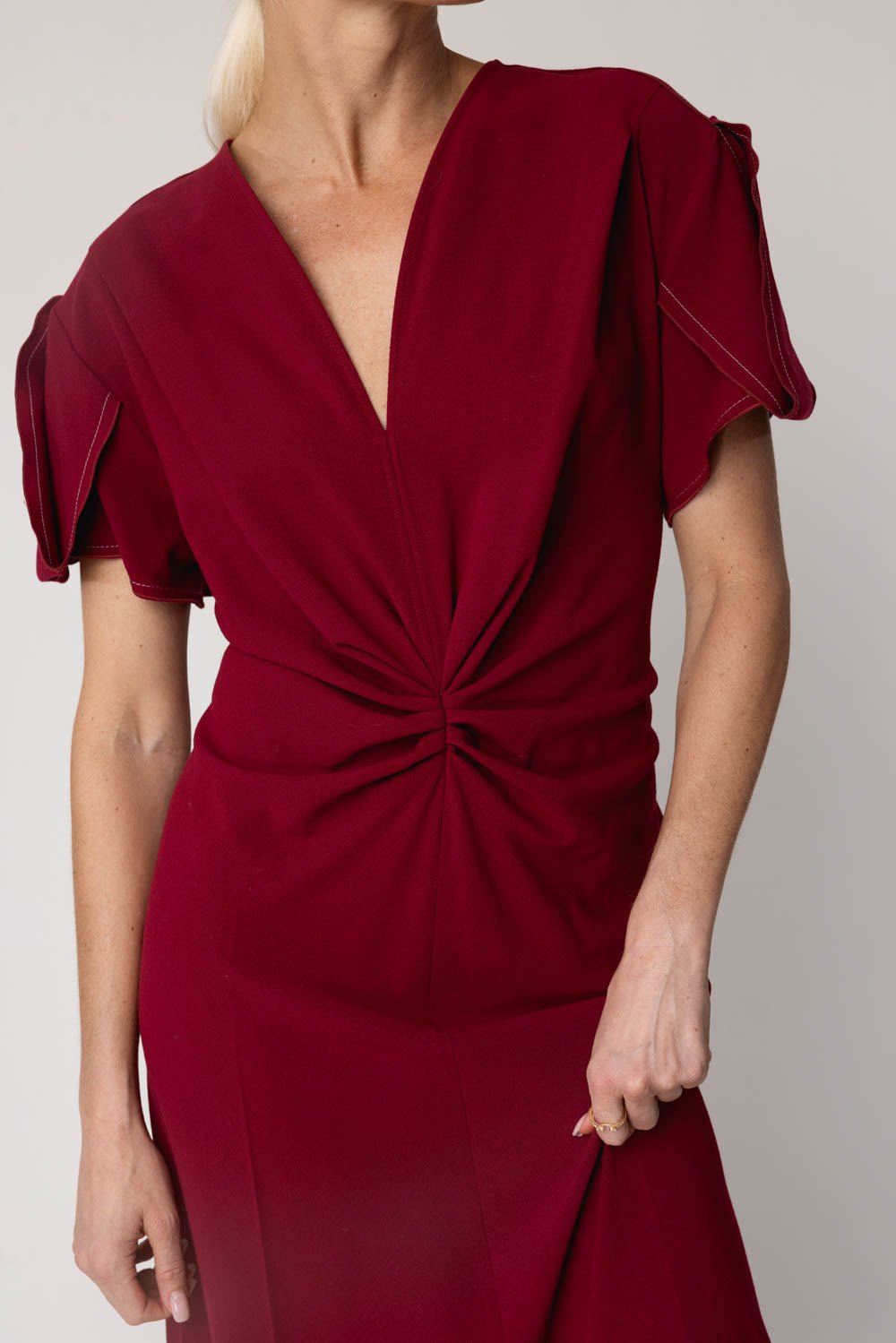 VICTORIA BECKHAM-Gathered Waist Midi Dress - Oxblood-