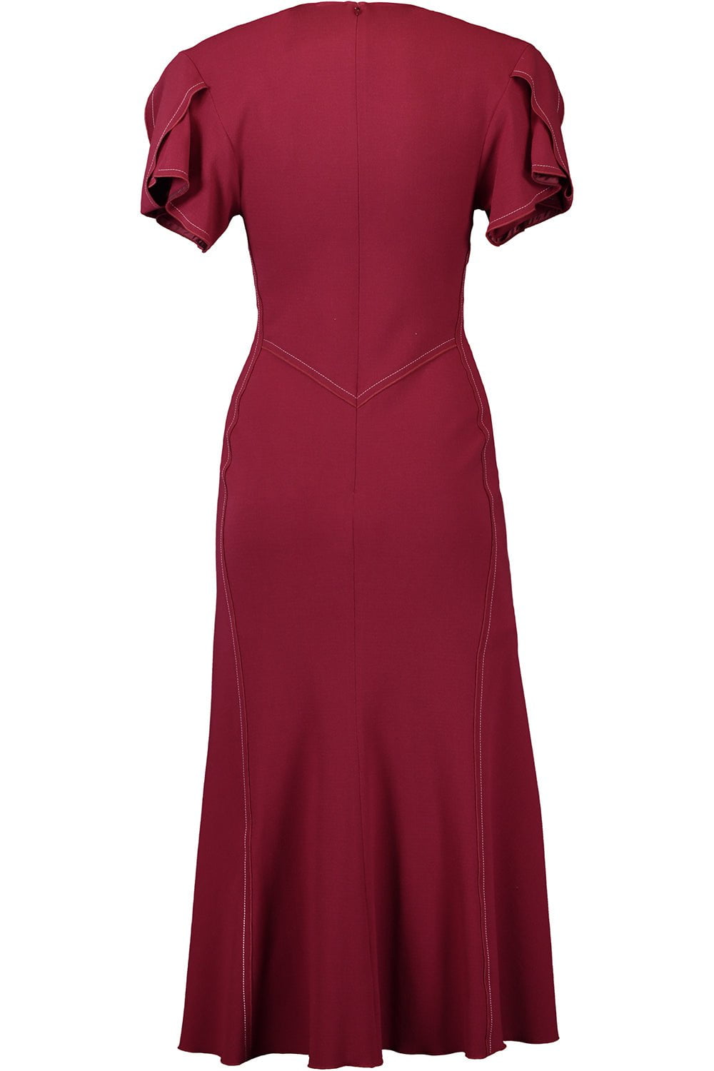 VICTORIA BECKHAM-Gathered Waist Midi Dress - Oxblood-