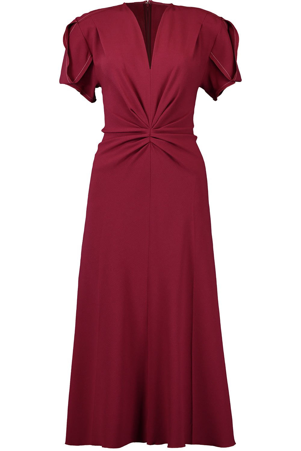 VICTORIA BECKHAM-Gathered Waist Midi Dress - Oxblood-