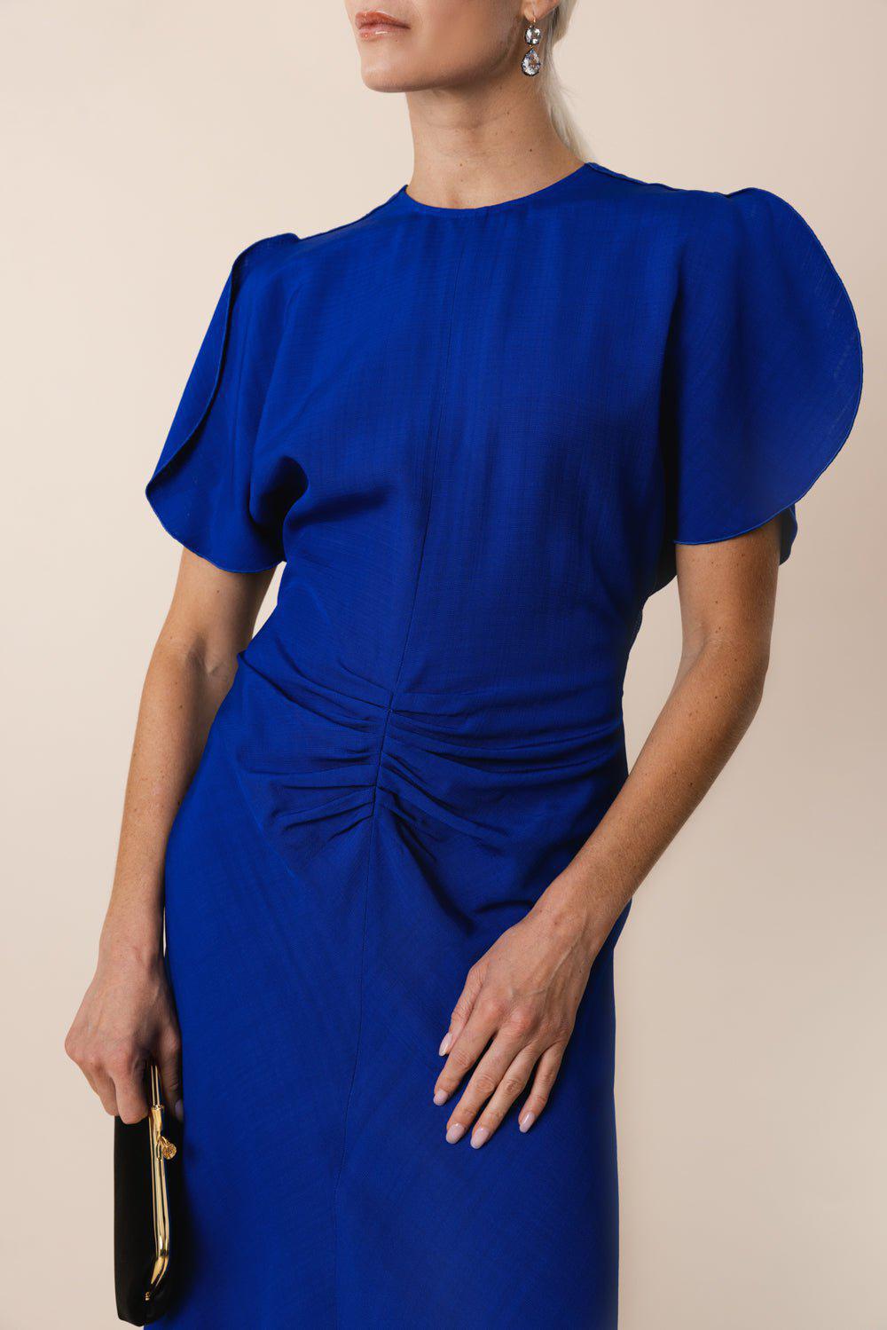 VICTORIA BECKHAM-Gathered Waist Midi Dress - Palace Blue-
