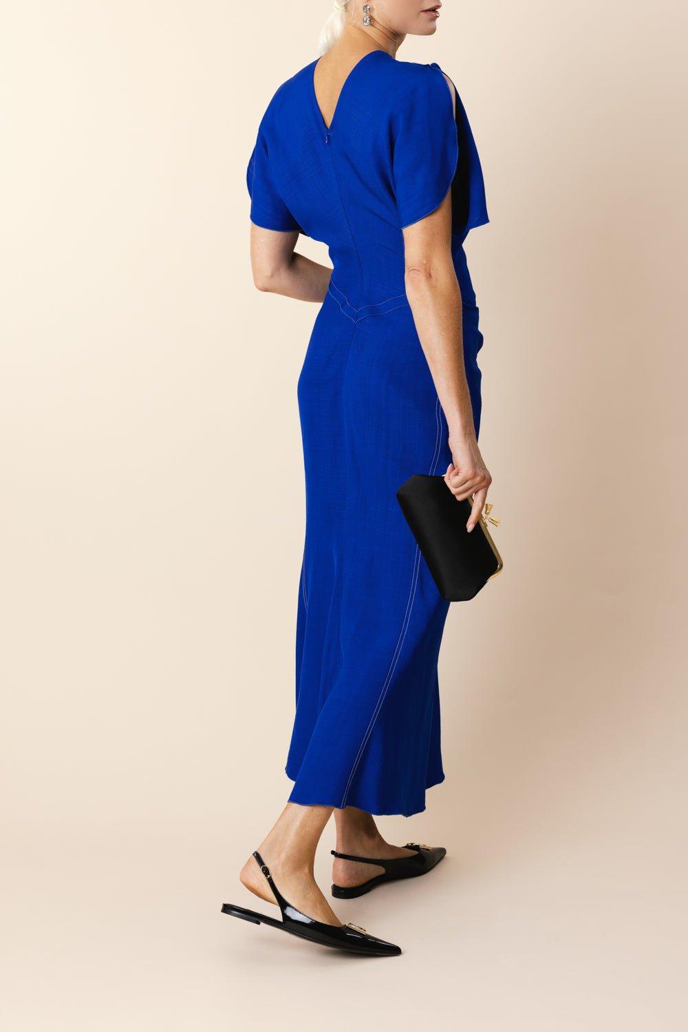 VICTORIA BECKHAM-Gathered Waist Midi Dress - Palace Blue-