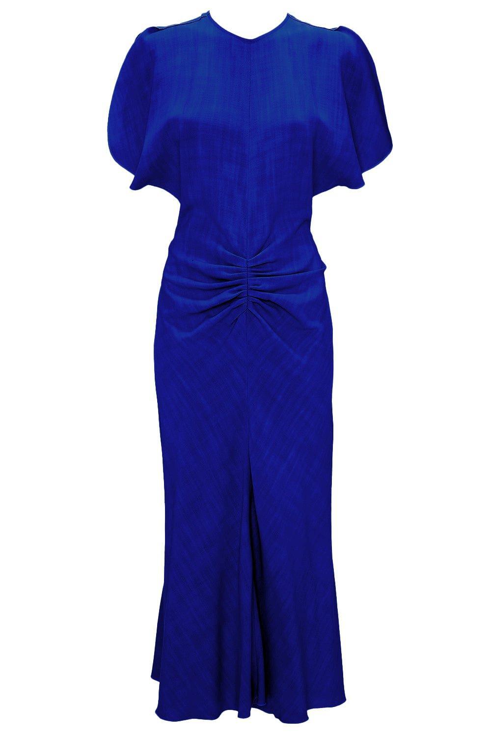 VICTORIA BECKHAM-Gathered Waist Midi Dress - Palace Blue-