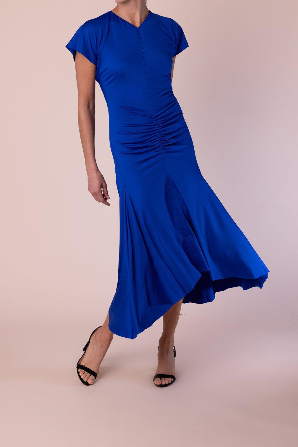 Gathered Waist Midi Dress - Royal Blue | VICTORIA BECKHAM