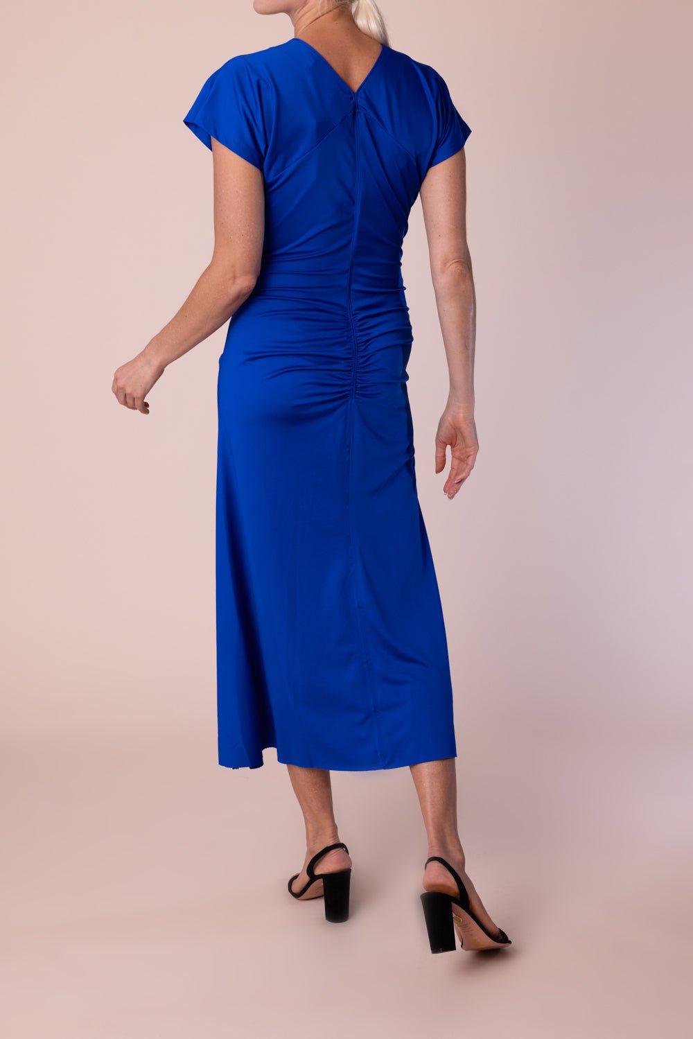 VICTORIA BECKHAM-Gathered Waist Midi Dress - Royal Blue-