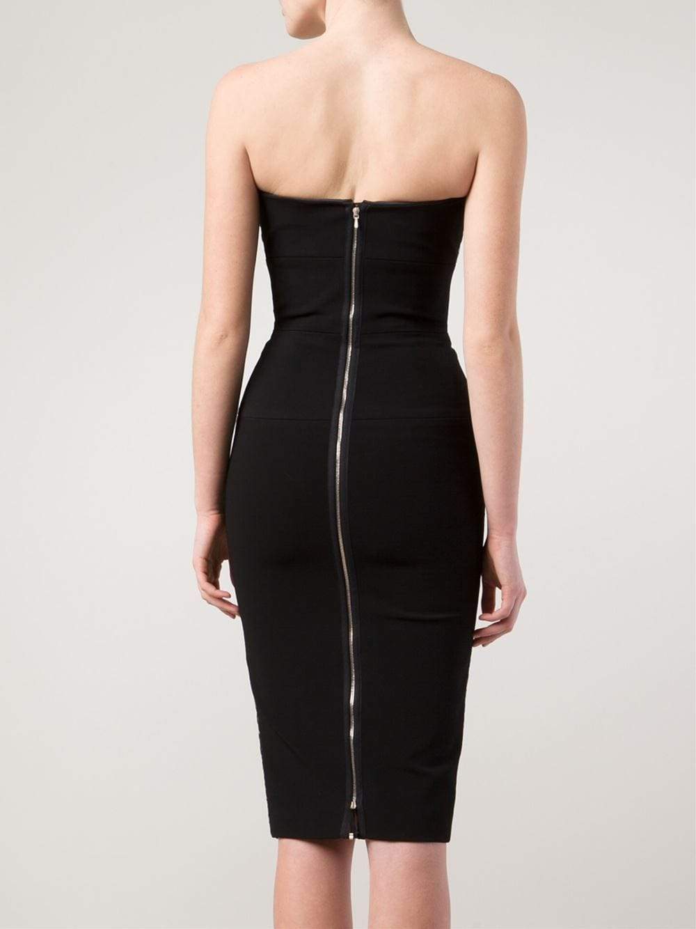 VICTORIA BECKHAM-Strapless Corset Fitted Dress-BLACK