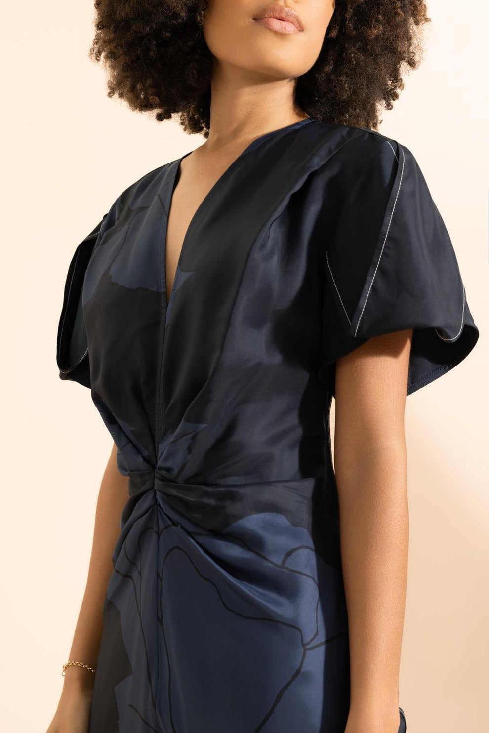 knee length dresses for ladies Gathered V-Neck Midi Dress