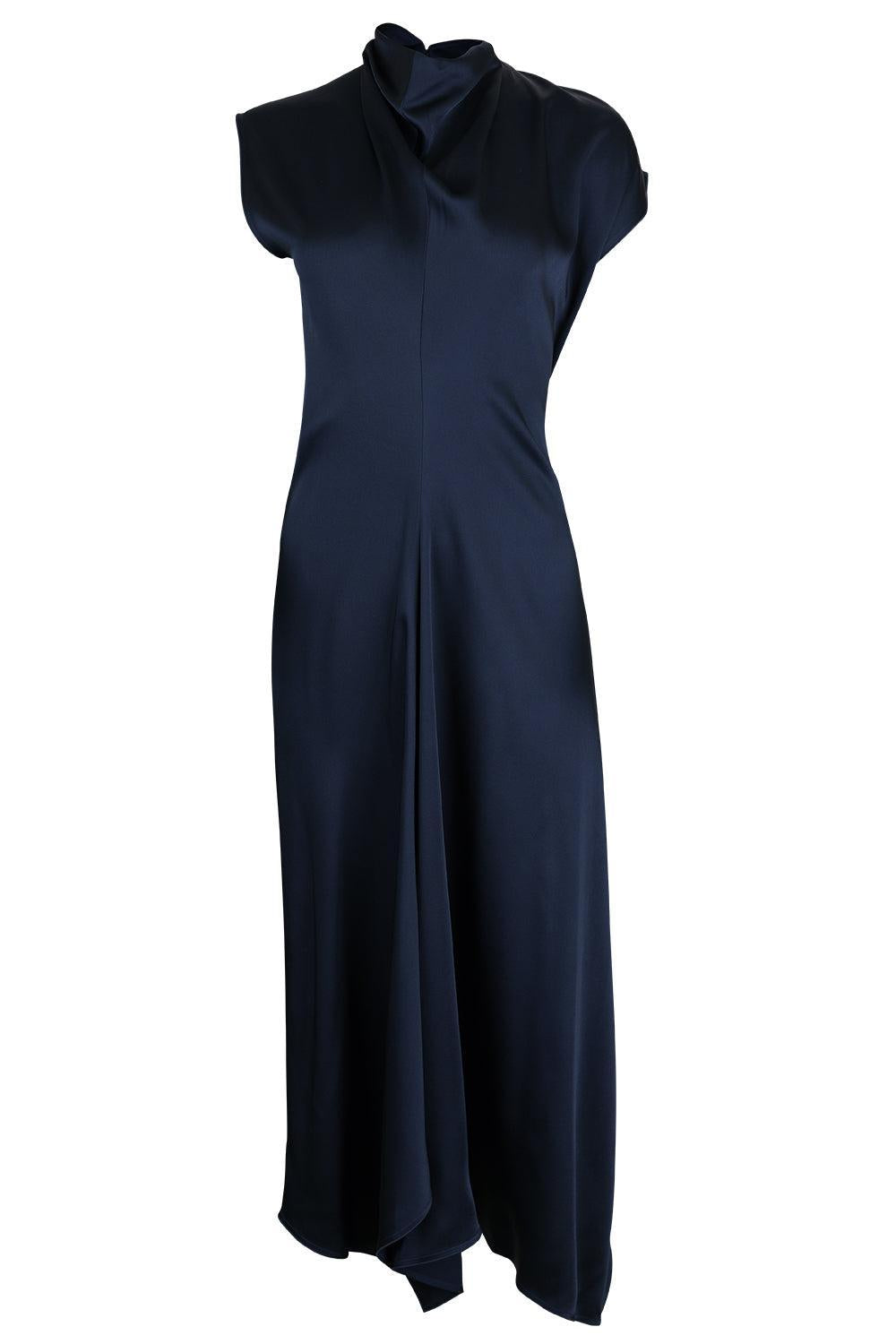 High Neck Drape Midi Dress-BLUE-4-CLOTHINGDRESSCOCKTAIL-VICTORIA BECKHAM