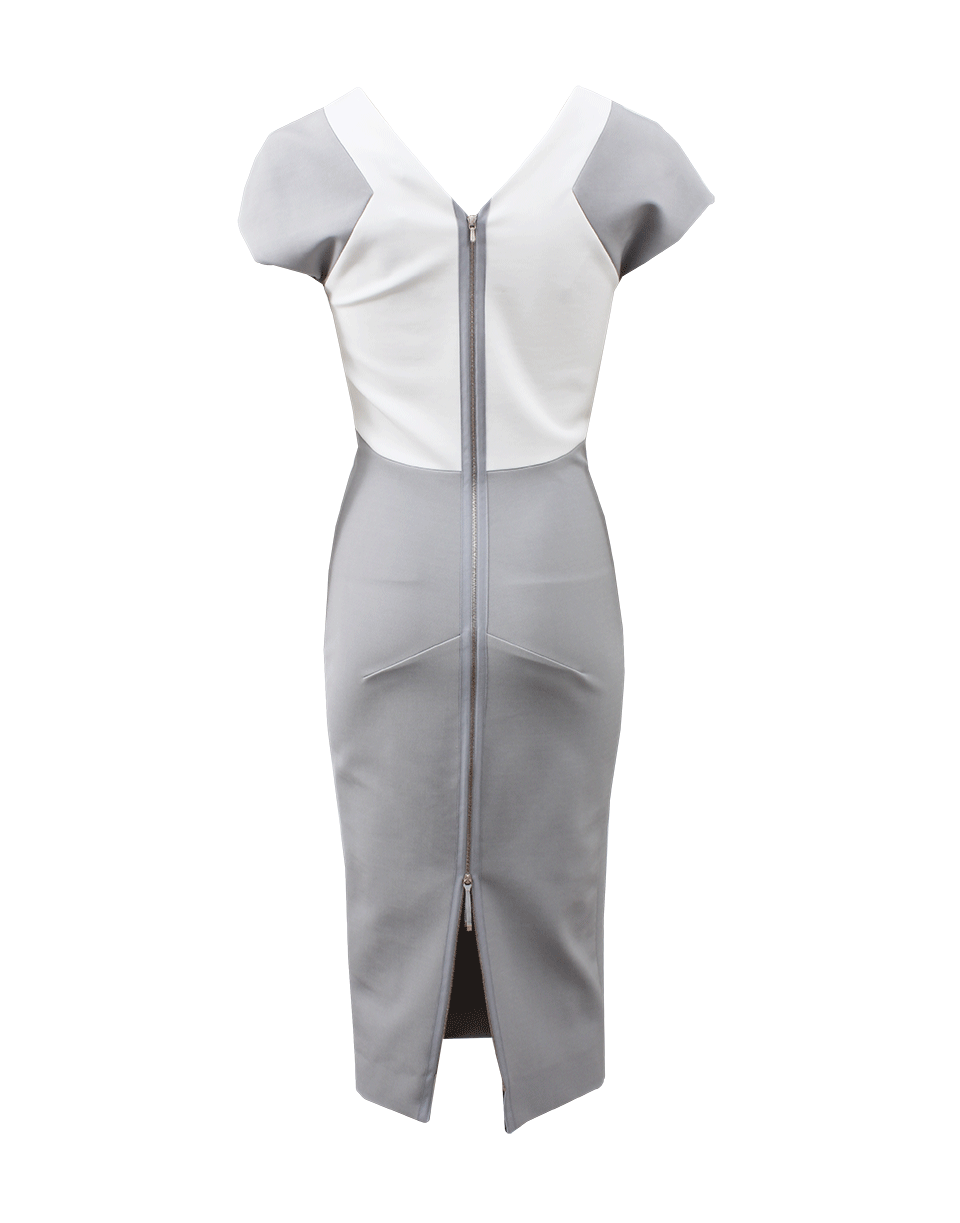 VICTORIA BECKHAM-Contrast V-Neck Back Zip Dress-