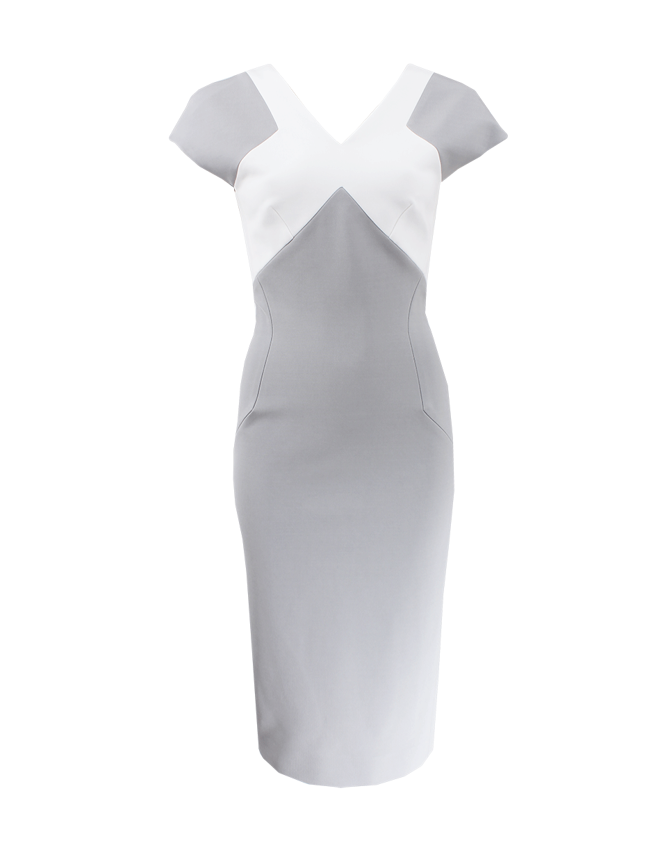 VICTORIA BECKHAM-Contrast V-Neck Back Zip Dress-