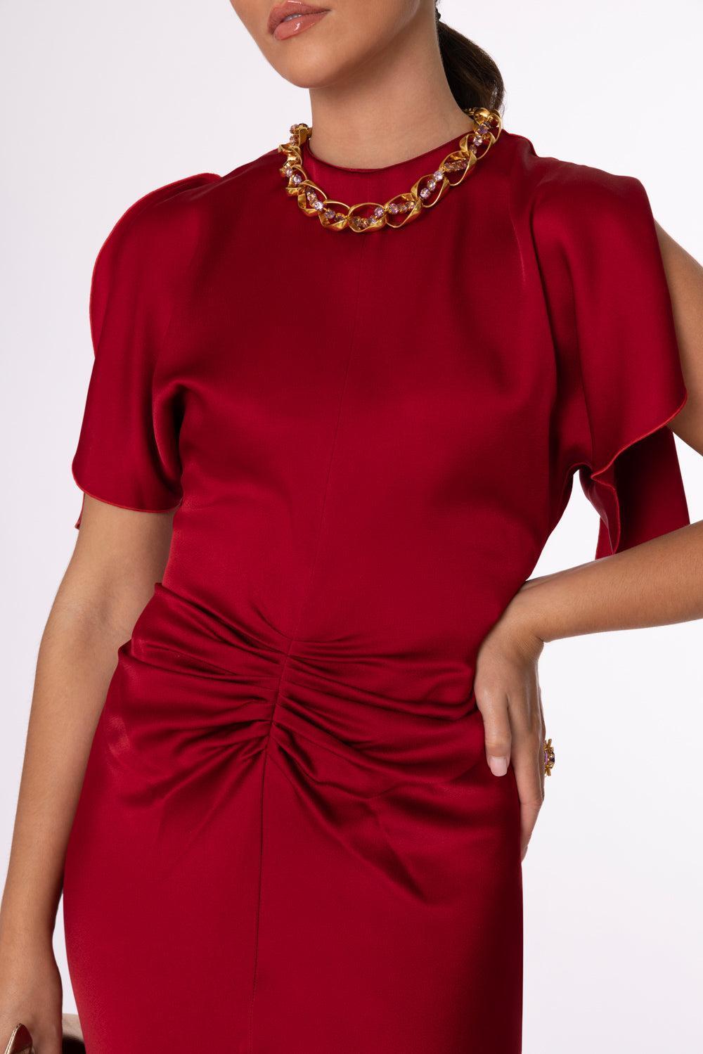 Gathered Waist Gown-ROSE-4-CLOTHINGDRESSGOWN-VICTORIA BECKHAM