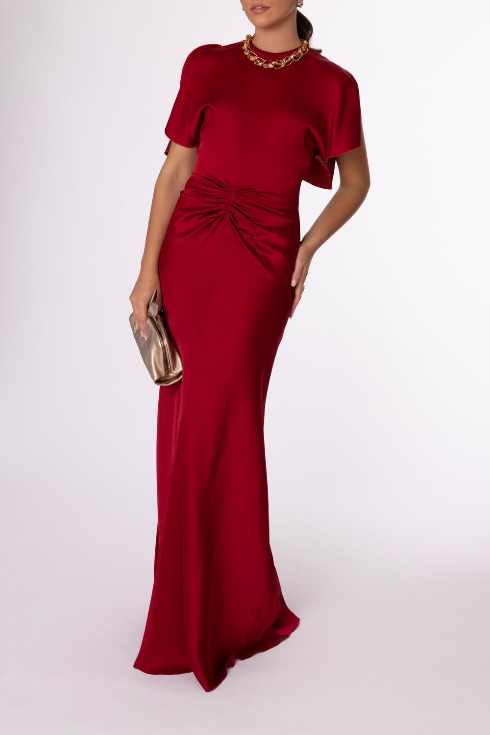Gathered Waist Gown-ROSE-4-CLOTHINGDRESSGOWN-VICTORIA BECKHAM