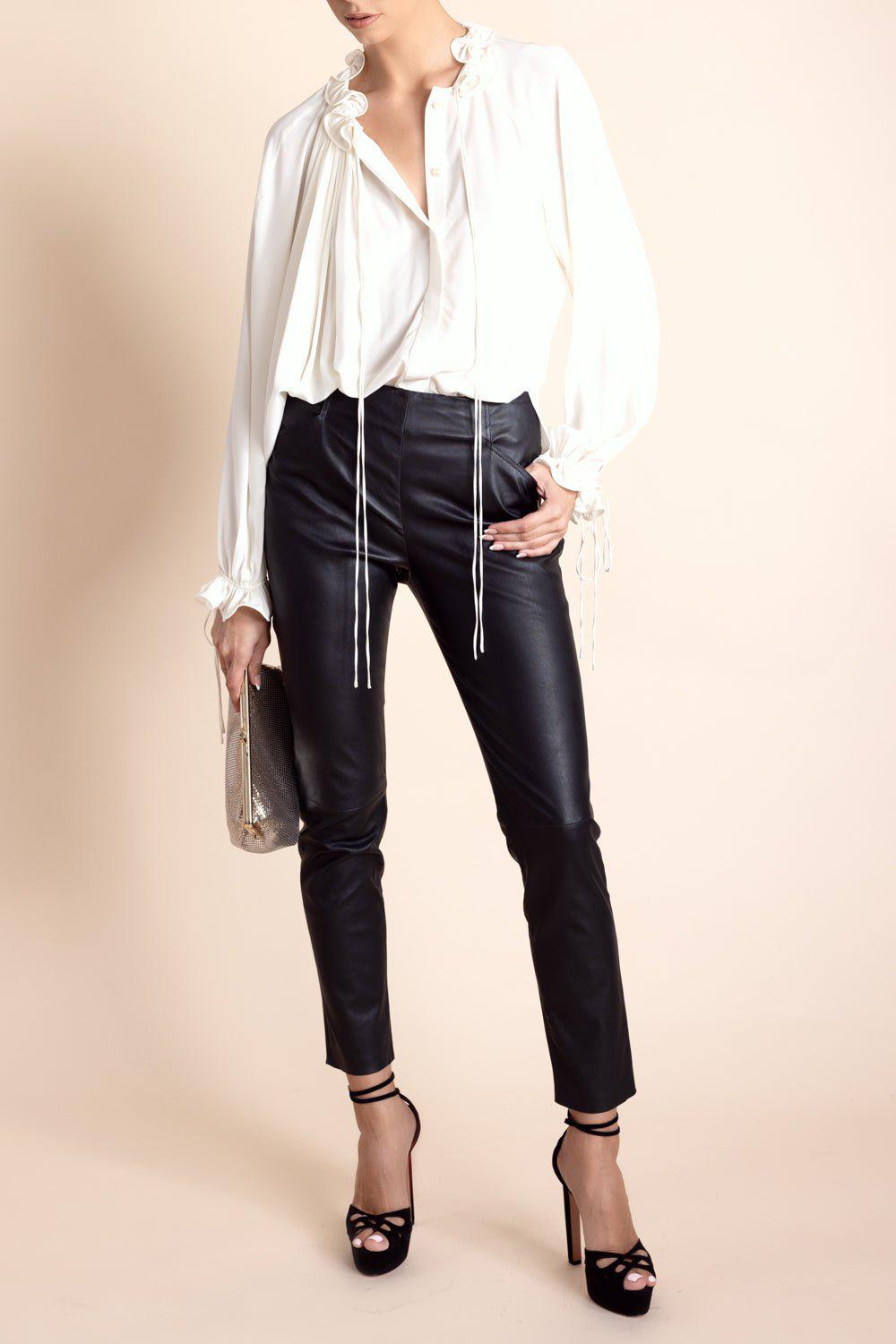 VICTORIA BECKHAM-Stretch Leather Leggings-
