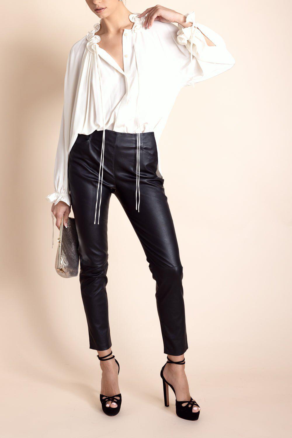 VICTORIA BECKHAM-Stretch Leather Leggings-