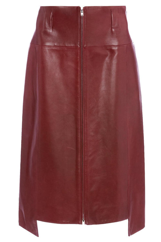 Zip-Front Leather Skirt-BROWN-2-CLOTHINGSKIRTMIDI-VICTORIA BECKHAM