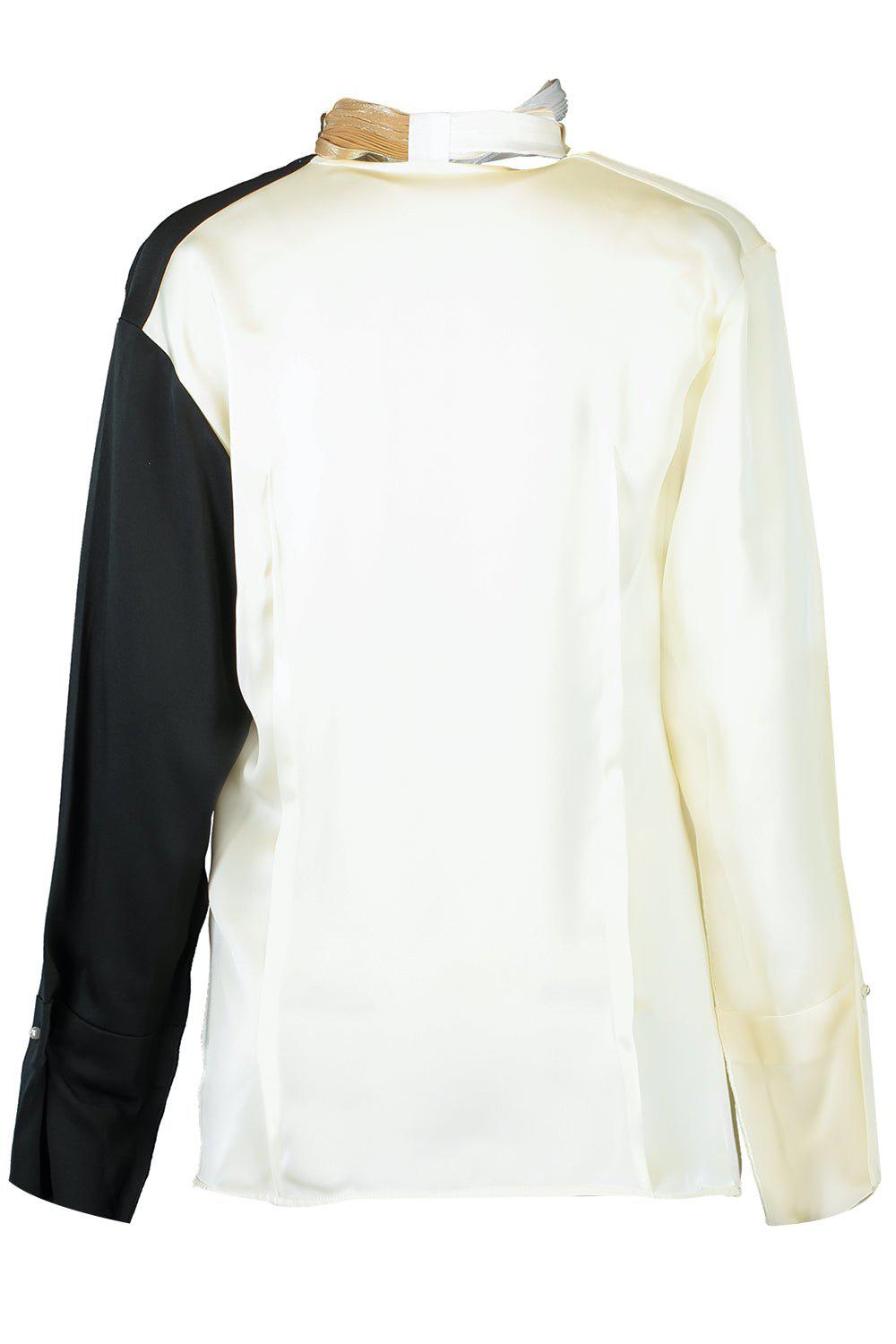VICTORIA BECKHAM-Tie Neck Colorblock Blouse-