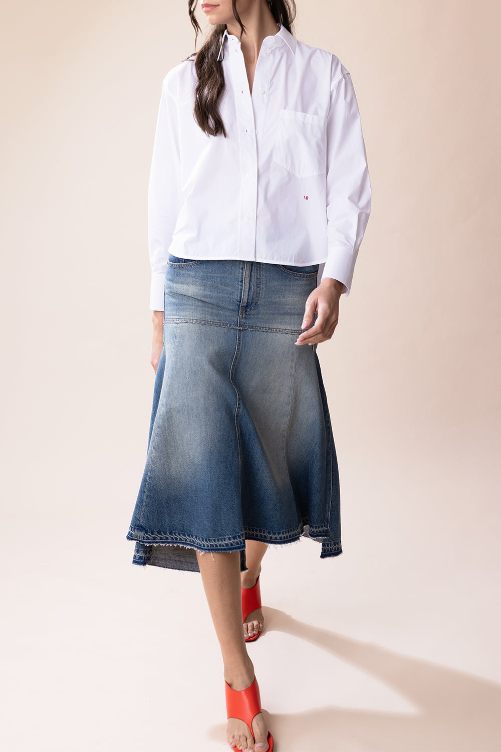 VICTORIA BECKHAM-Long Sleeve Cropped Shirt-