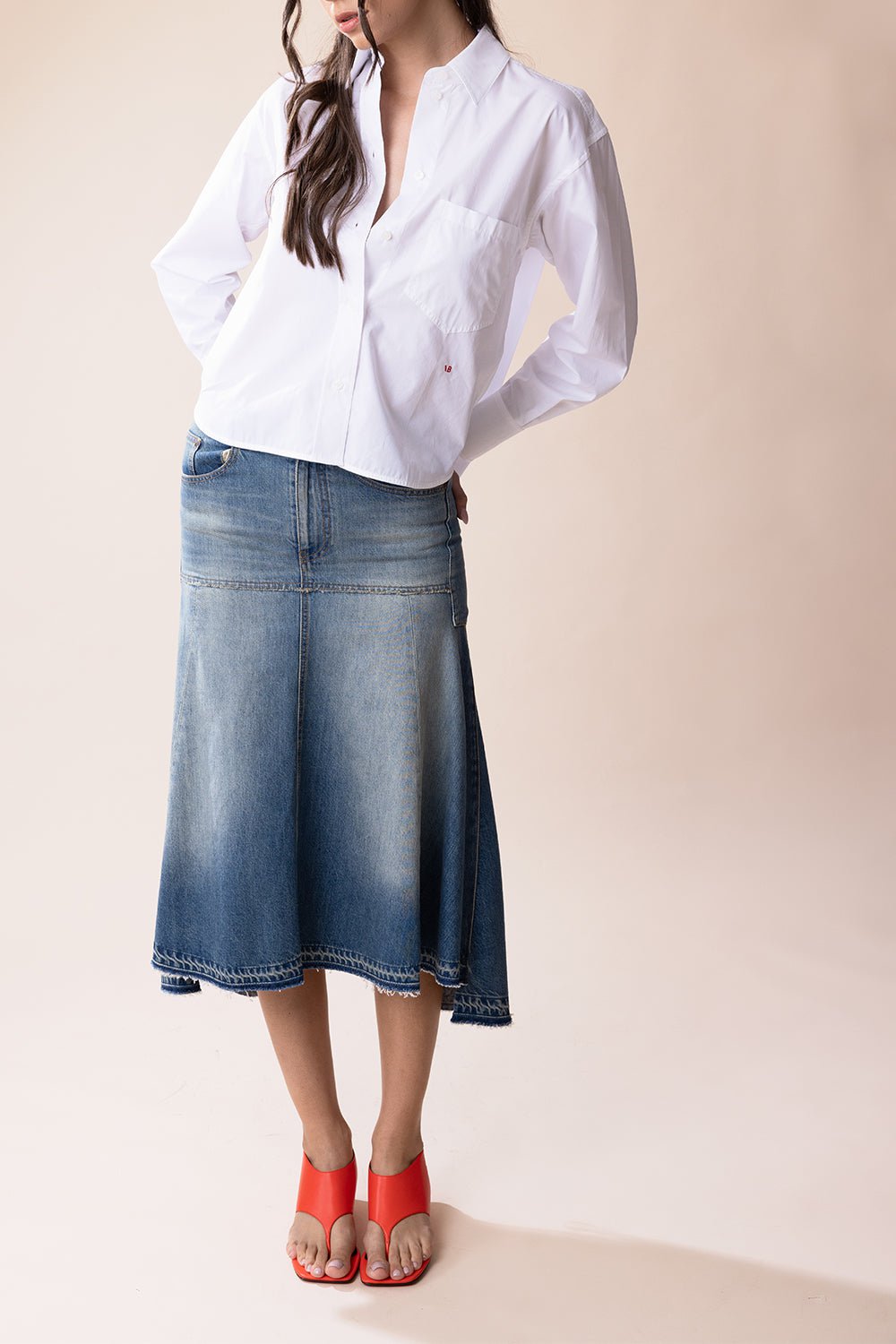 VICTORIA BECKHAM-Long Sleeve Cropped Shirt-