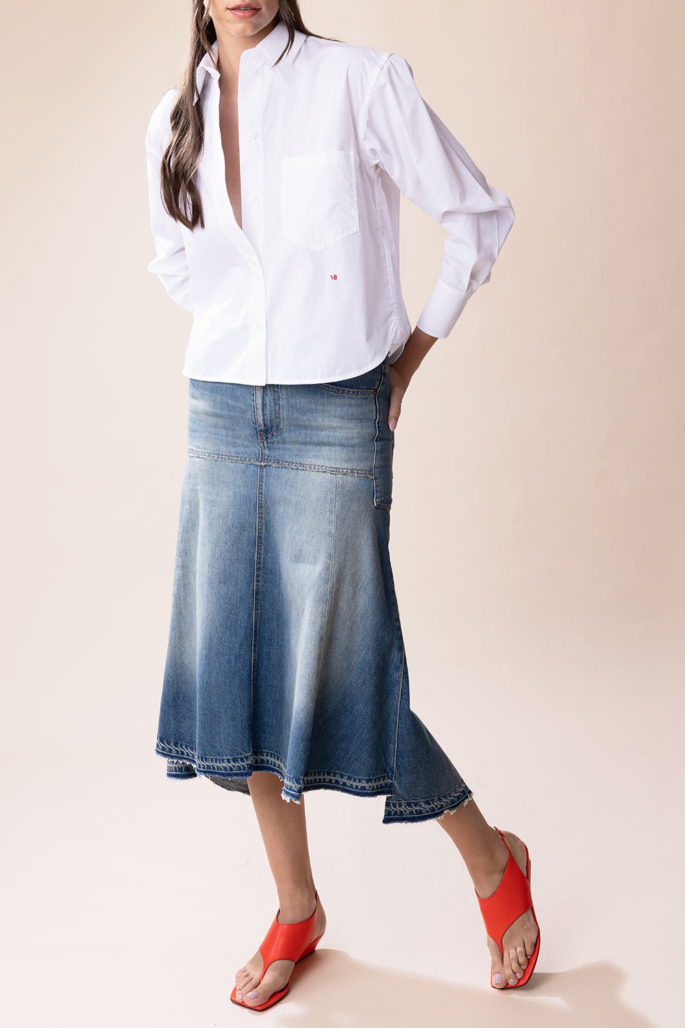 VICTORIA BECKHAM-Long Sleeve Cropped Shirt-