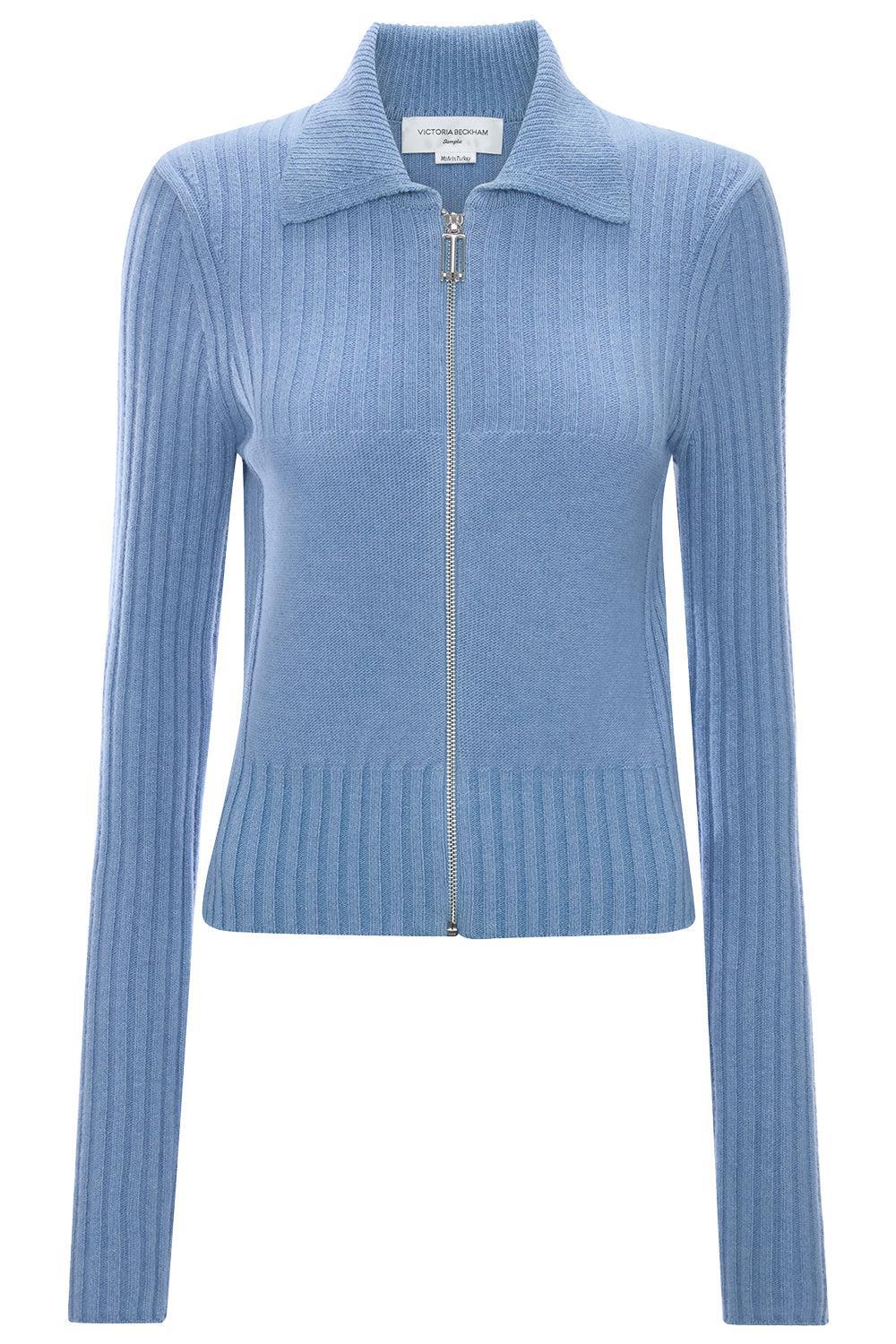 Full Zip Jumper-BLUE-XS-CLOTHINGTOPKNITS-VICTORIA BECKHAM
