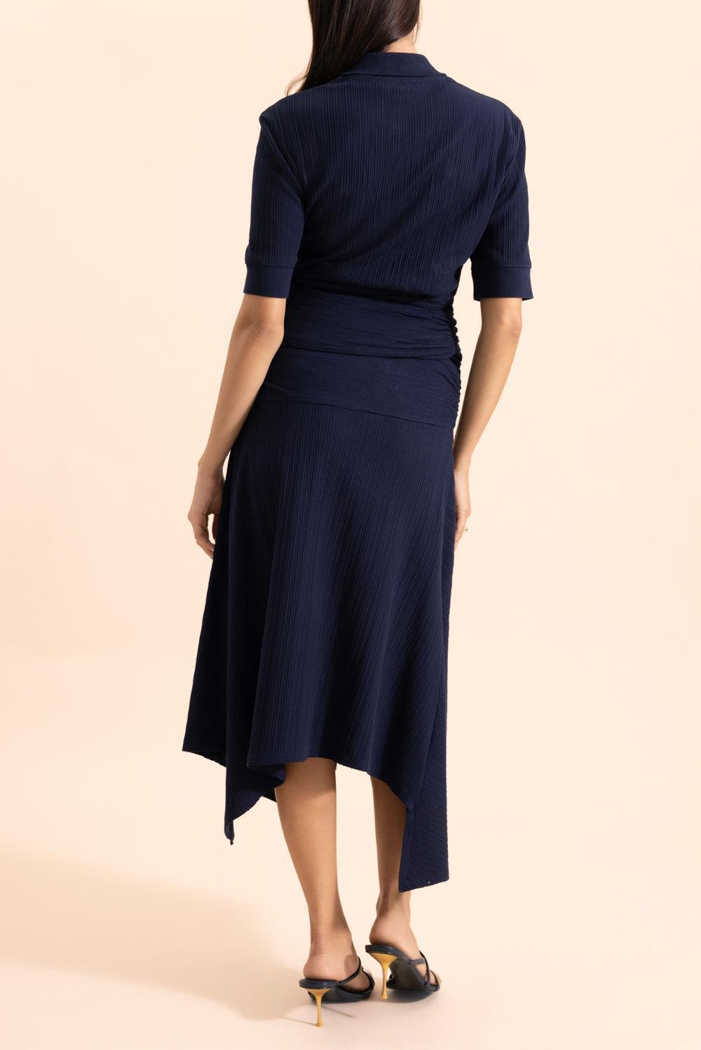 Twist Detail Polo Top - Navy-BLUE-XS-CLOTHINGTOPKNITS-VICTORIA BECKHAM