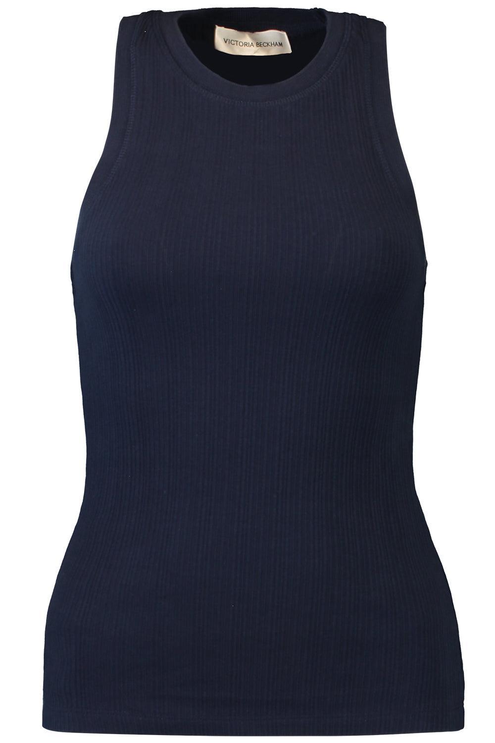 Rib Tank - Navy-BLUE-XS-CLOTHINGTOPTANK-VICTORIA BECKHAM