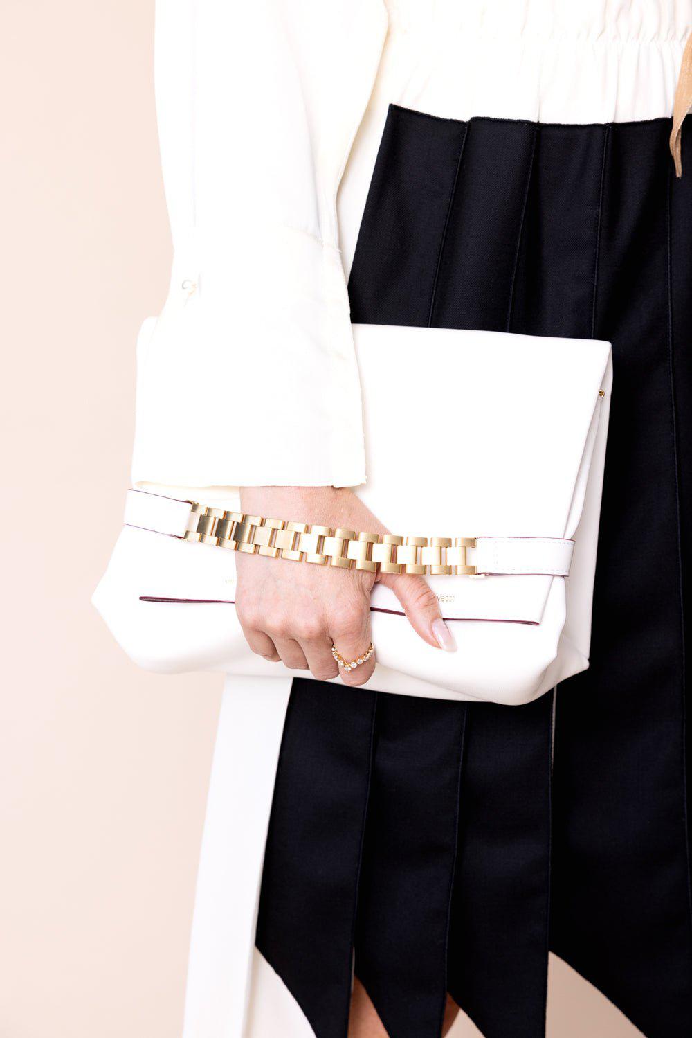 VICTORIA BECKHAM-Chain Pouch Shoulder Bag - White-WHITE