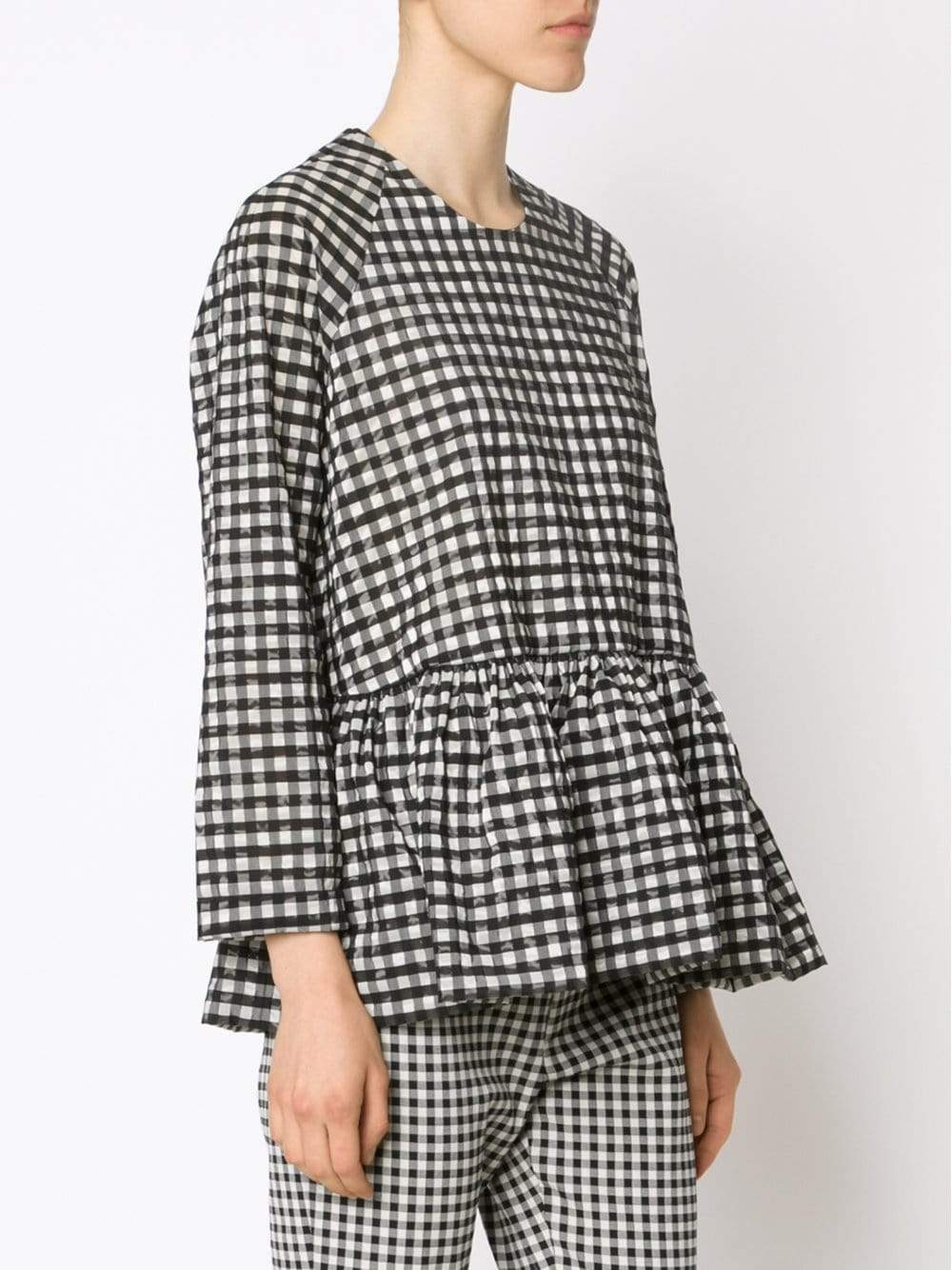 VICTORIA BY V. BECKHAM-Gingham Ruffle Peplum Top-